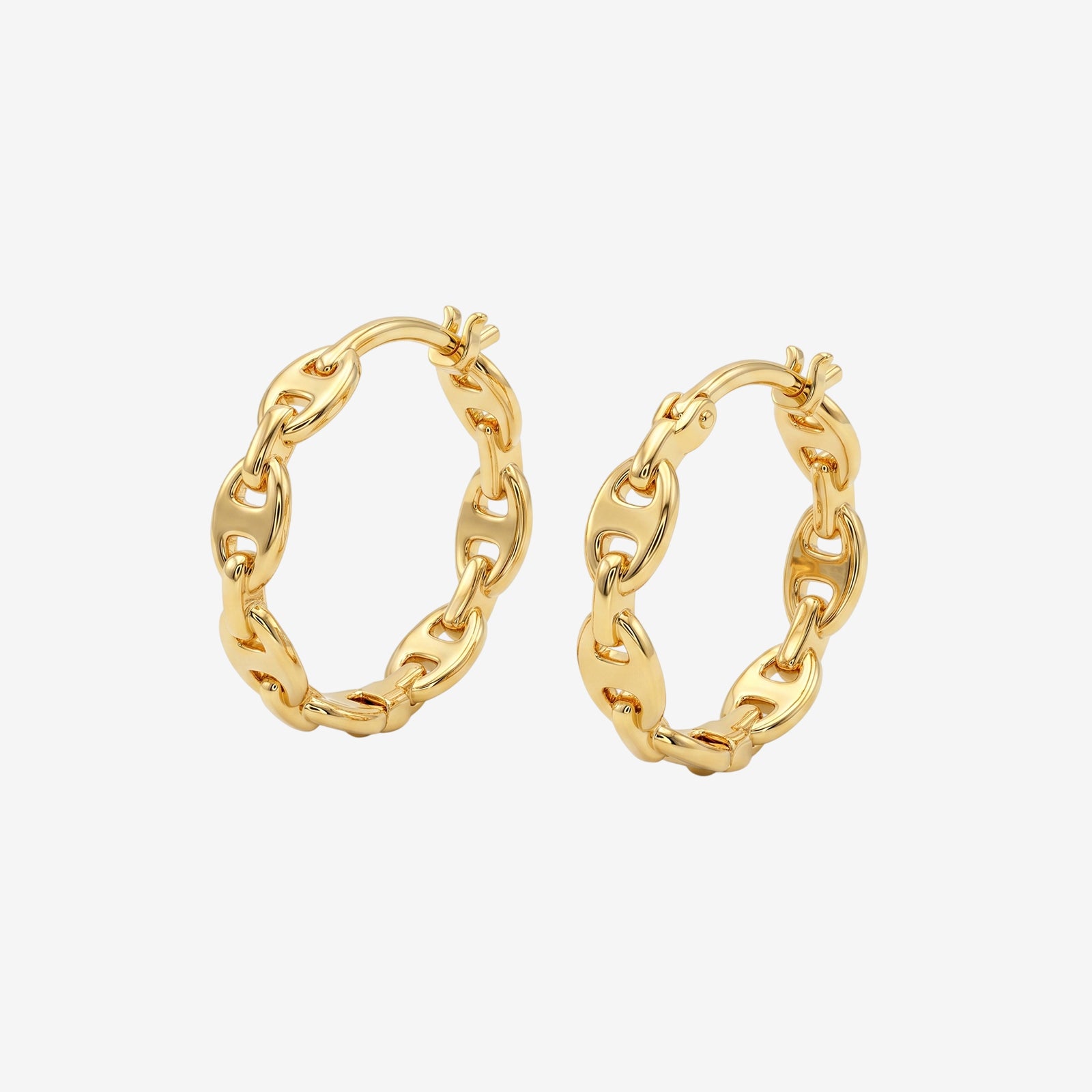 18k Solid Gold Marine Link Huggie Hoop Earrings | Nautical Anchor Chain Hoops