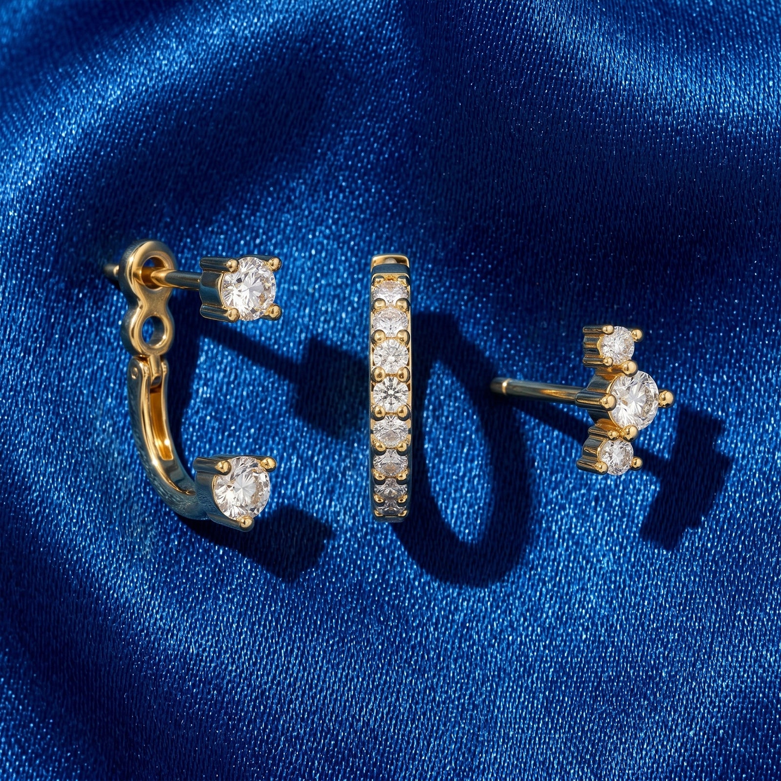 18K Gold Diamond Earstack Set | 3-Piece Curated Earring Trio