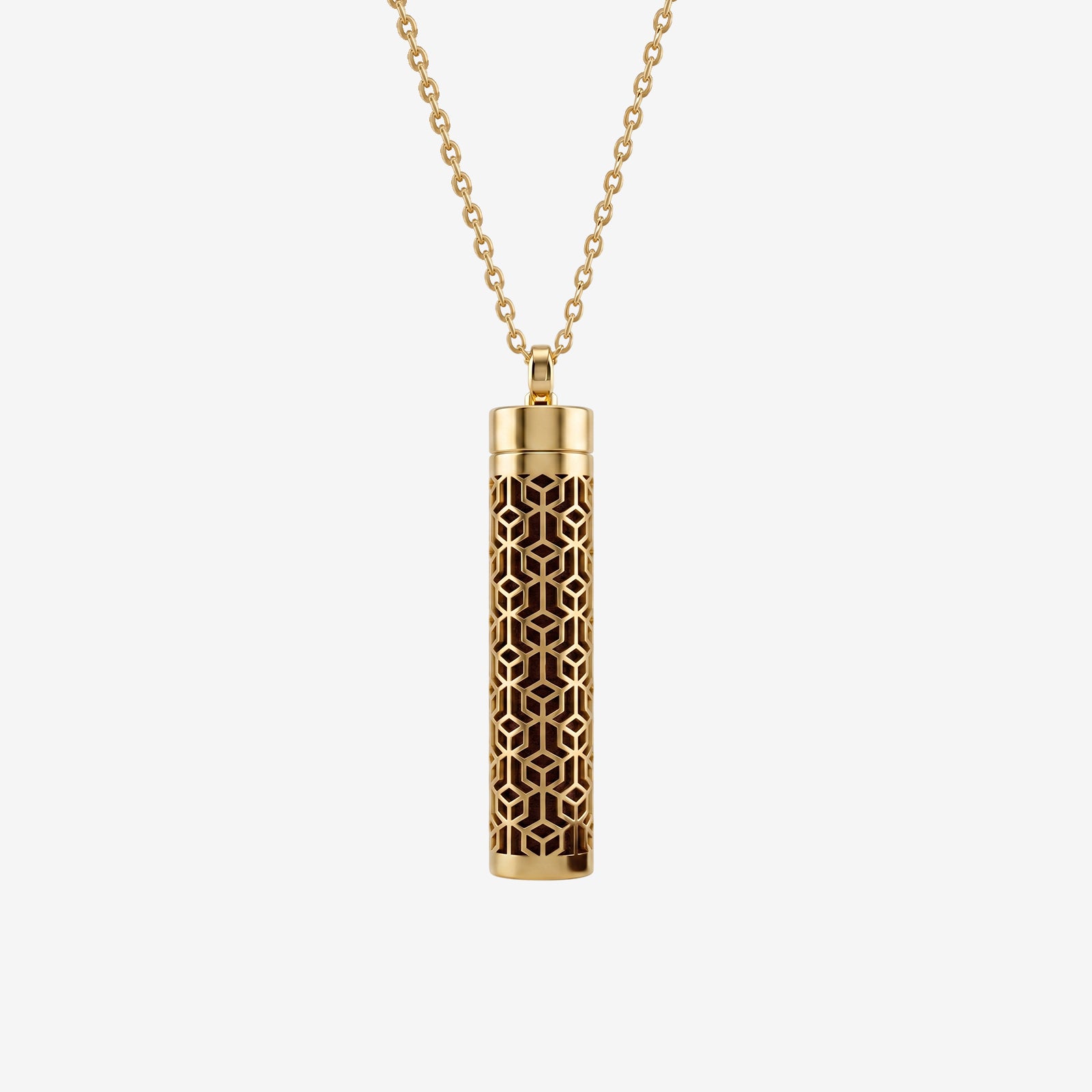 18k Gold Aromatherapy Pendant Necklace | Cylinder Filigree Locket for Essential Oils