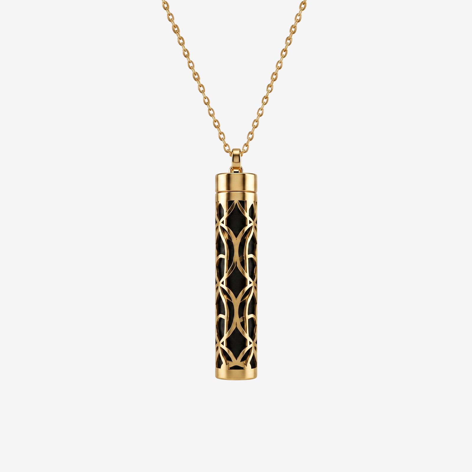 18k Gold Aromatherapy Pendant Necklace | Cylindrical Filigree Perfume Locket