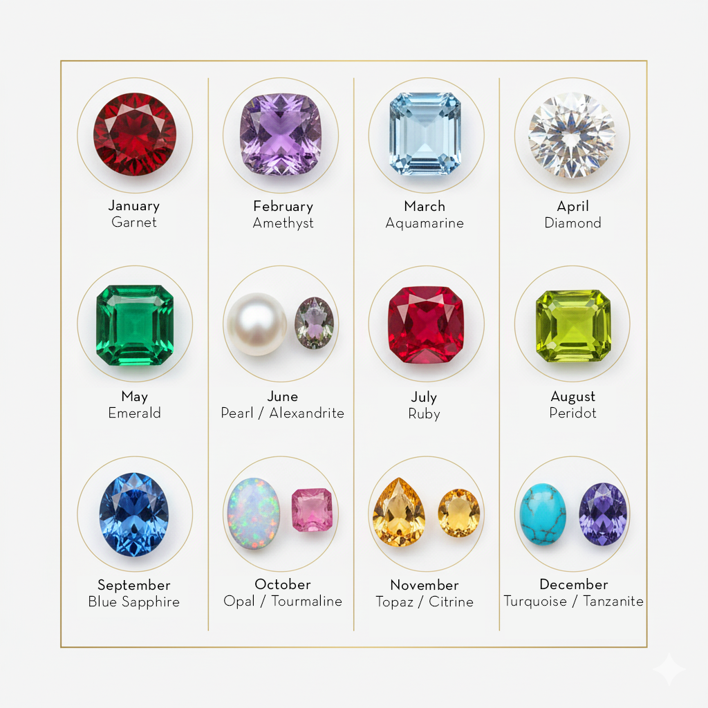 18K Gold Custom Birthstone Necklace for Women | Family Birthstone Jewelry