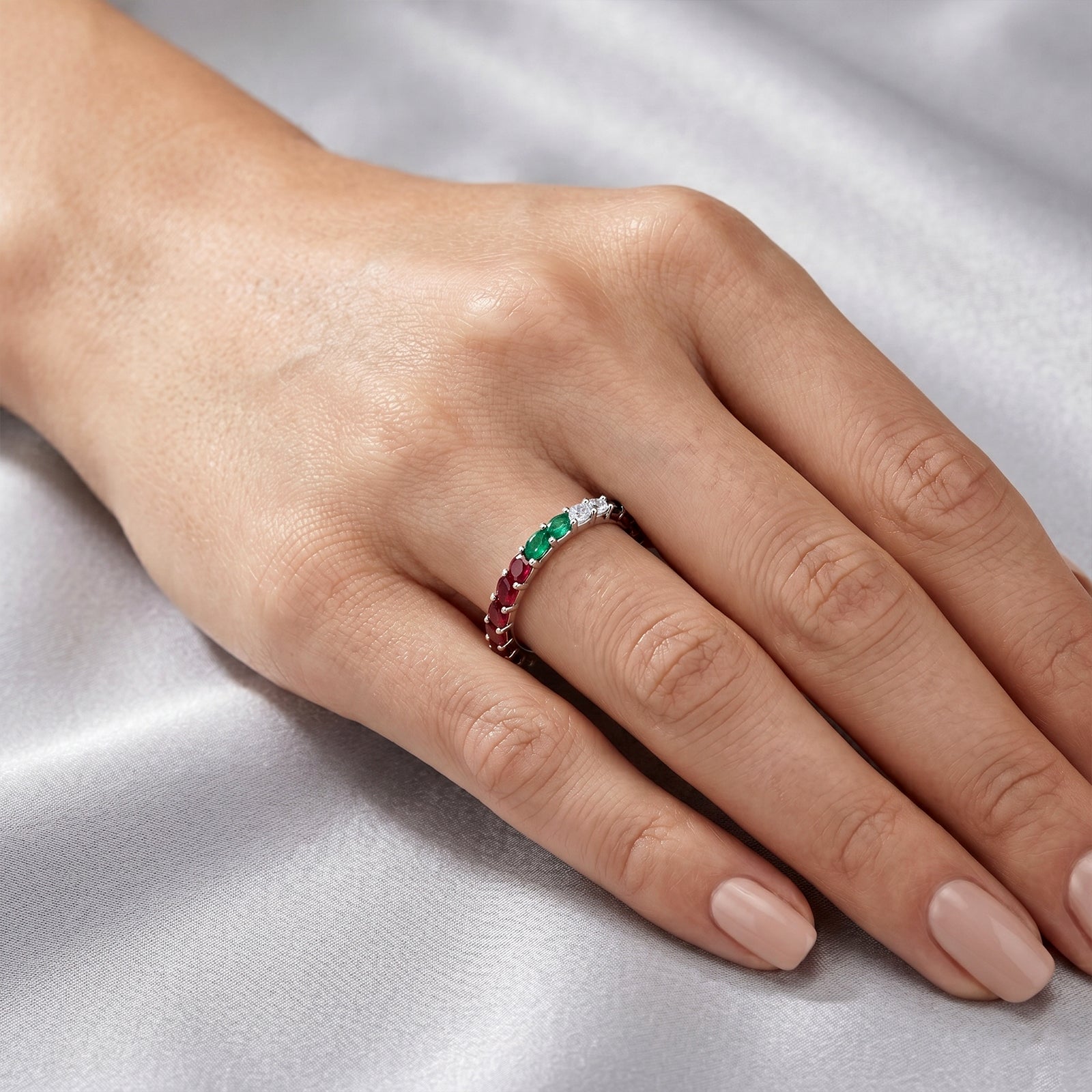 UAE National Flag 18K Gold Eternity Ring | Ruby, Emerald & Diamond Band