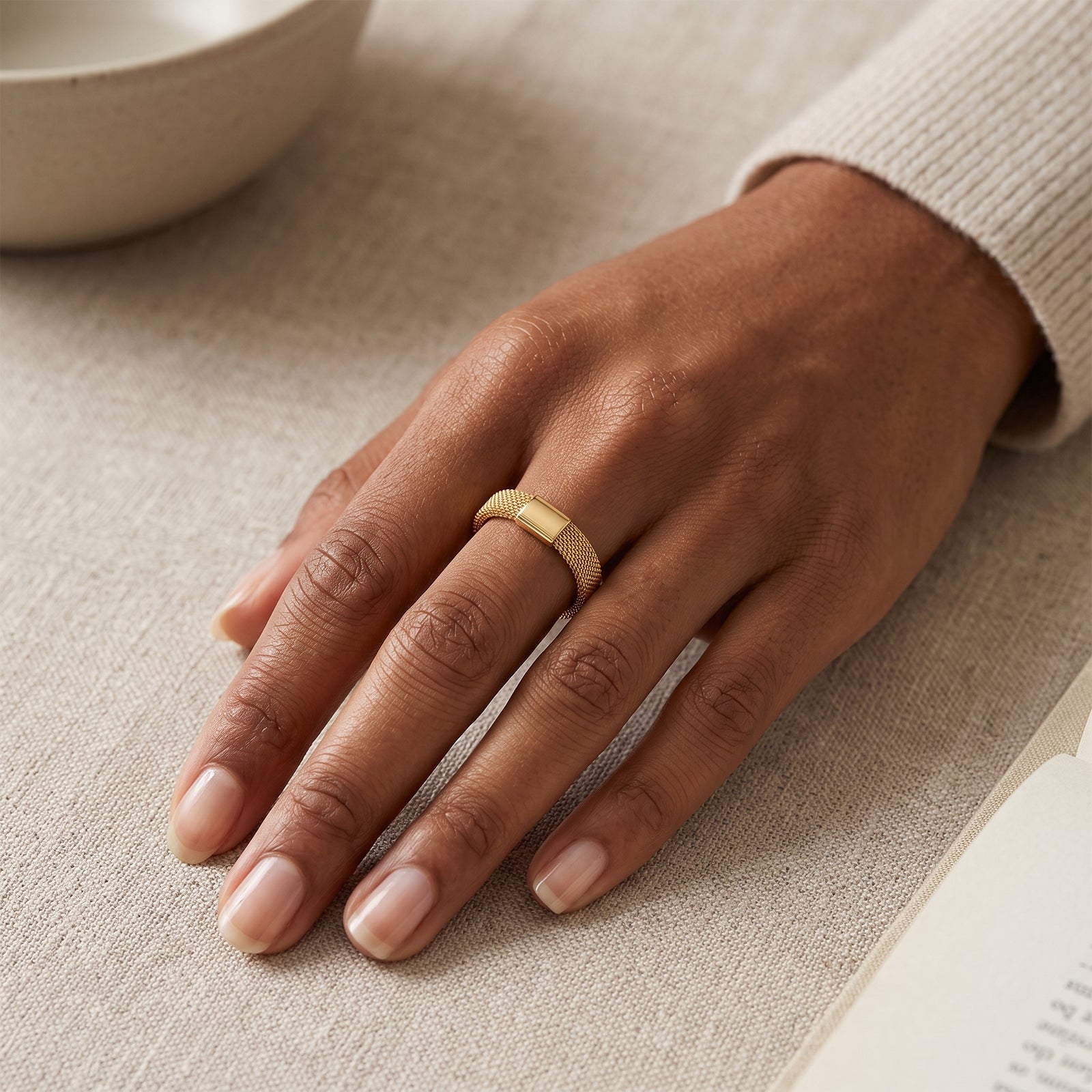 18k Gold Mesh Band Ring | Flexible Gold Statement Ring | GoldFlex Jewellery Collection
