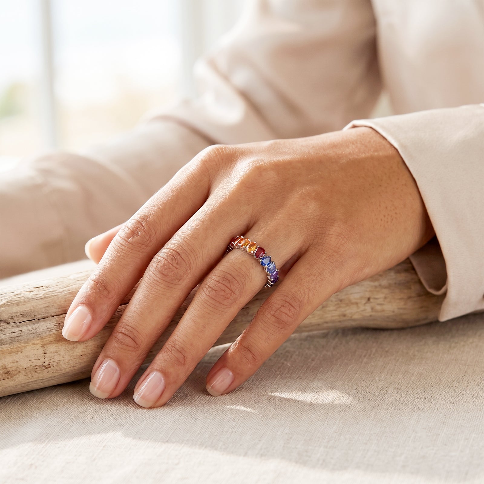 18k Gold Rainbow Gemstone Eternity Ring | REVA X DIAN Collection