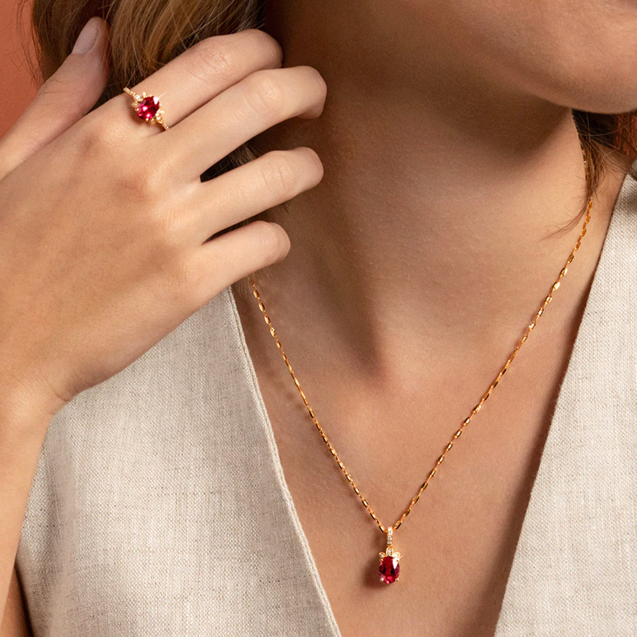 Elegant Birthstone Jewelry Set - Ruby & Diamond