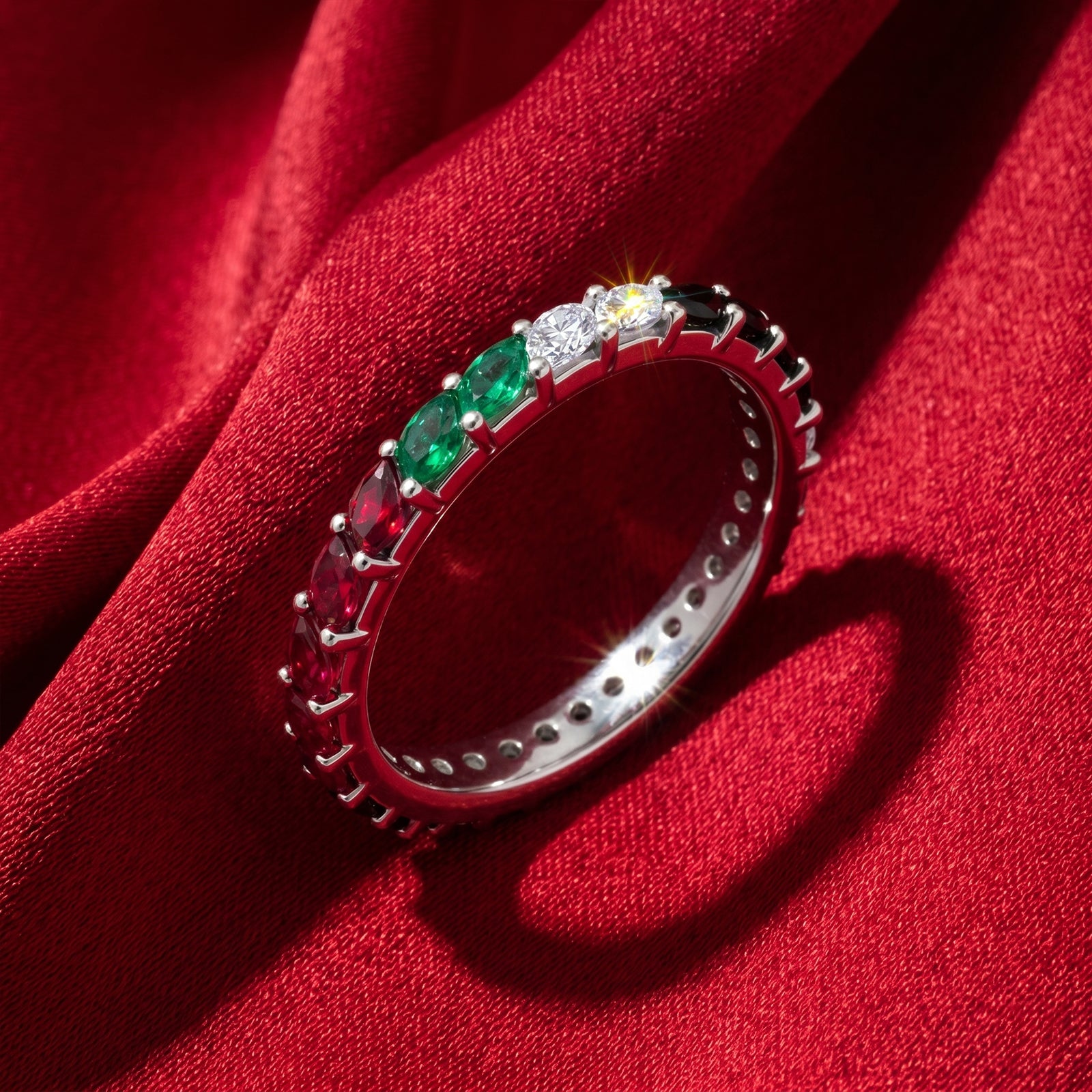 UAE National Flag 18K Gold Eternity Ring | Ruby, Emerald & Diamond Band