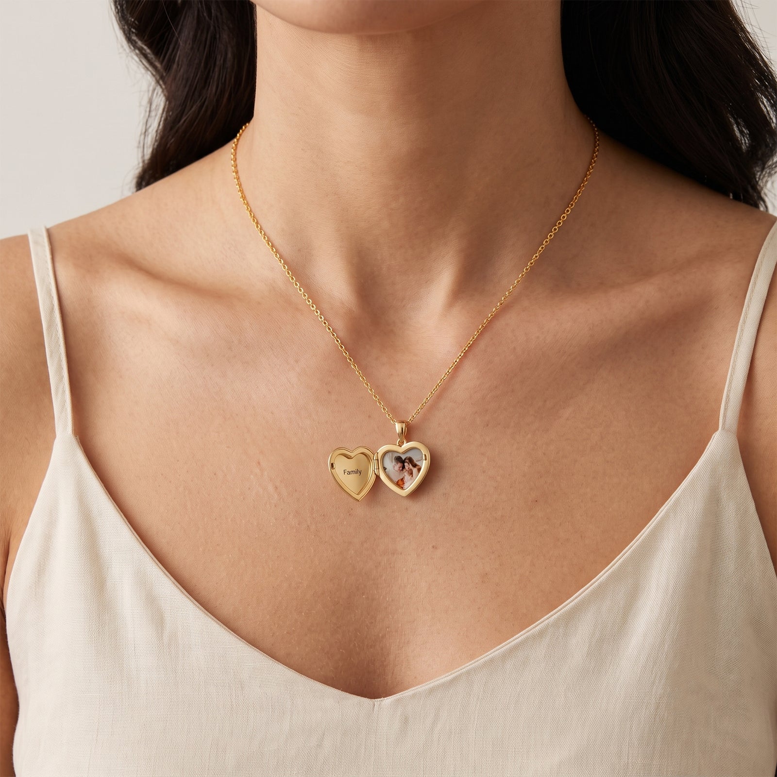 18K Gold Starburst Diamond Heart Locket Necklace | Personalized Photo Charm
