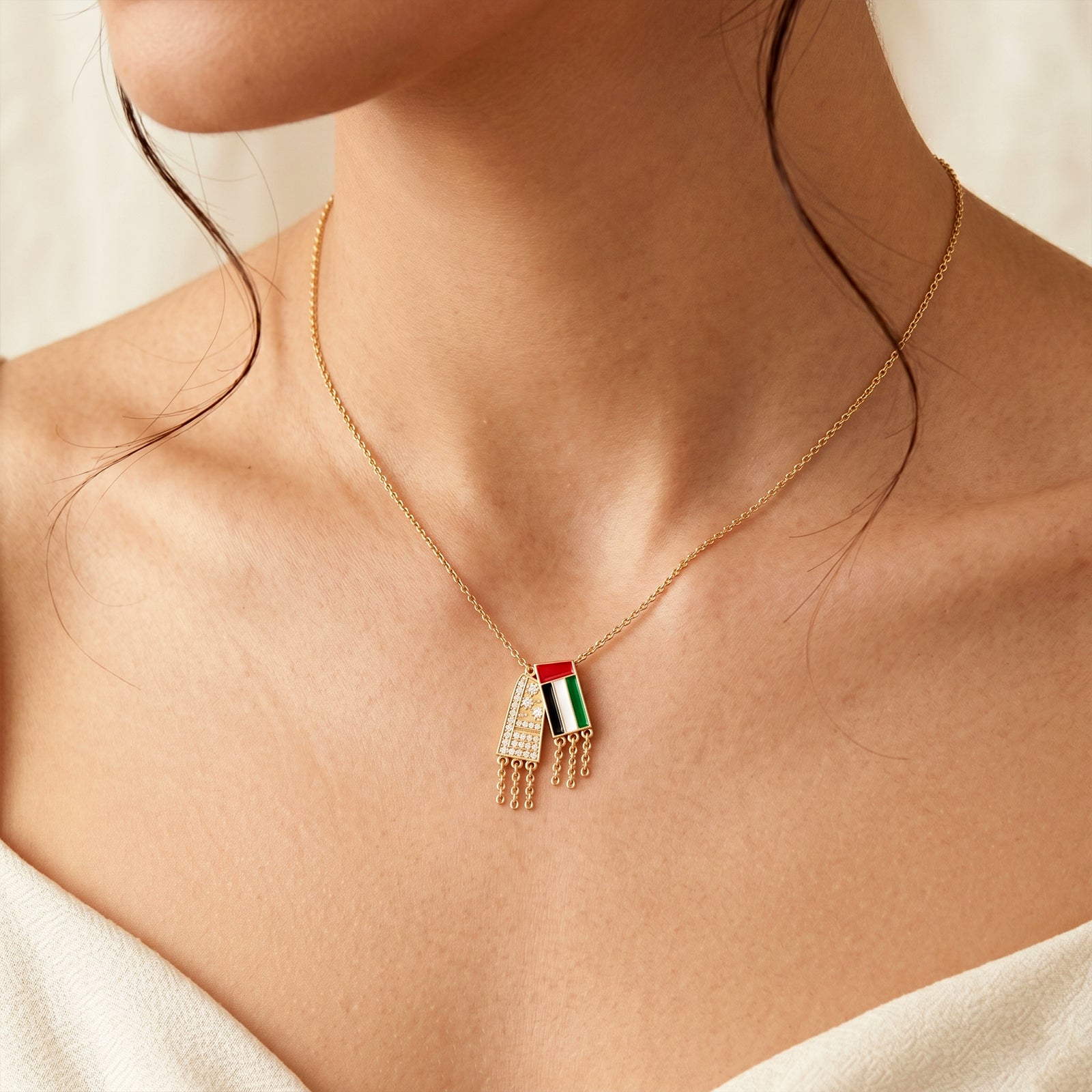 18k Gold UAE Flag Inspired Necklace | Diamond and Enamel Tribute to National Pride