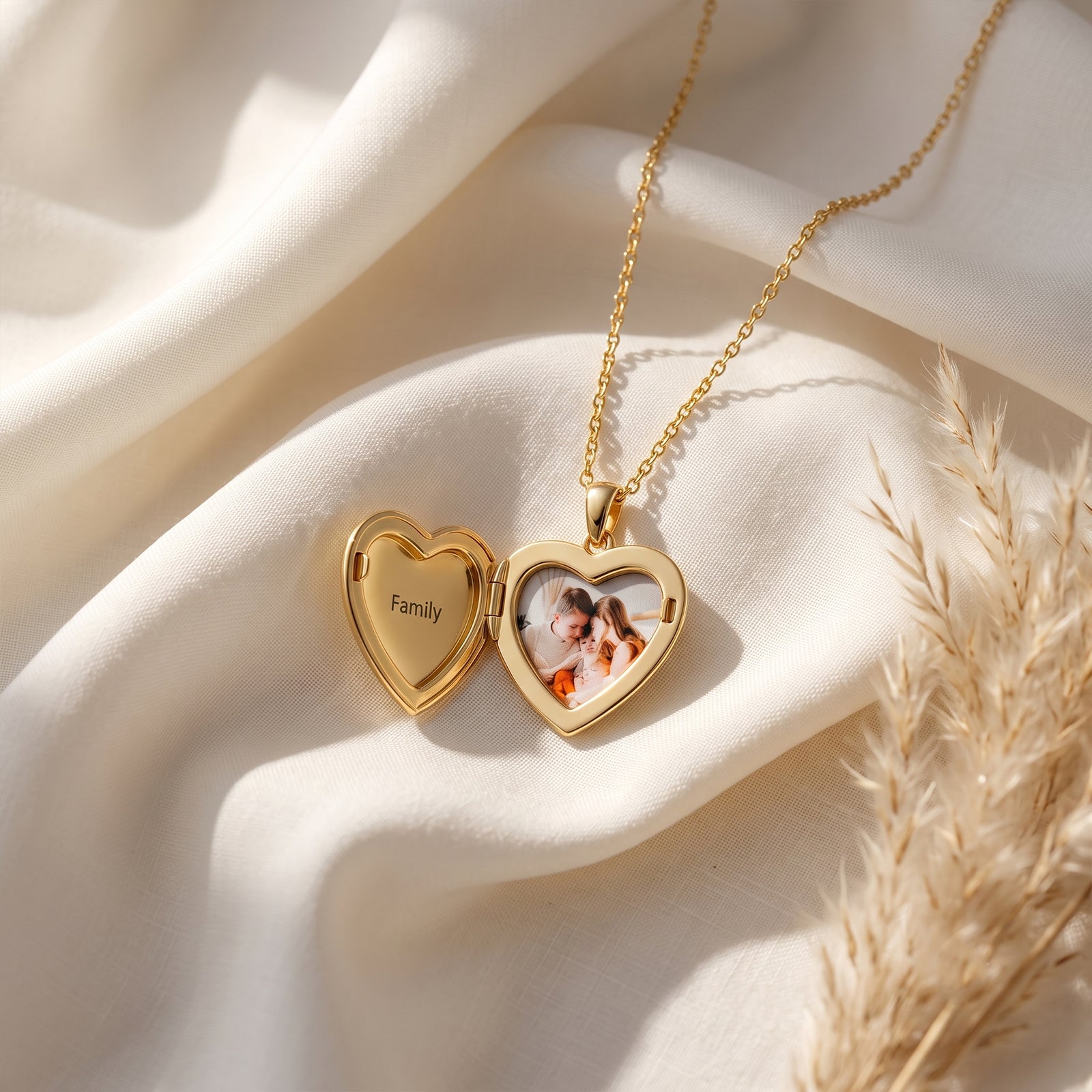 18K Gold Starburst Diamond Heart Locket Necklace | Personalized Photo Charm