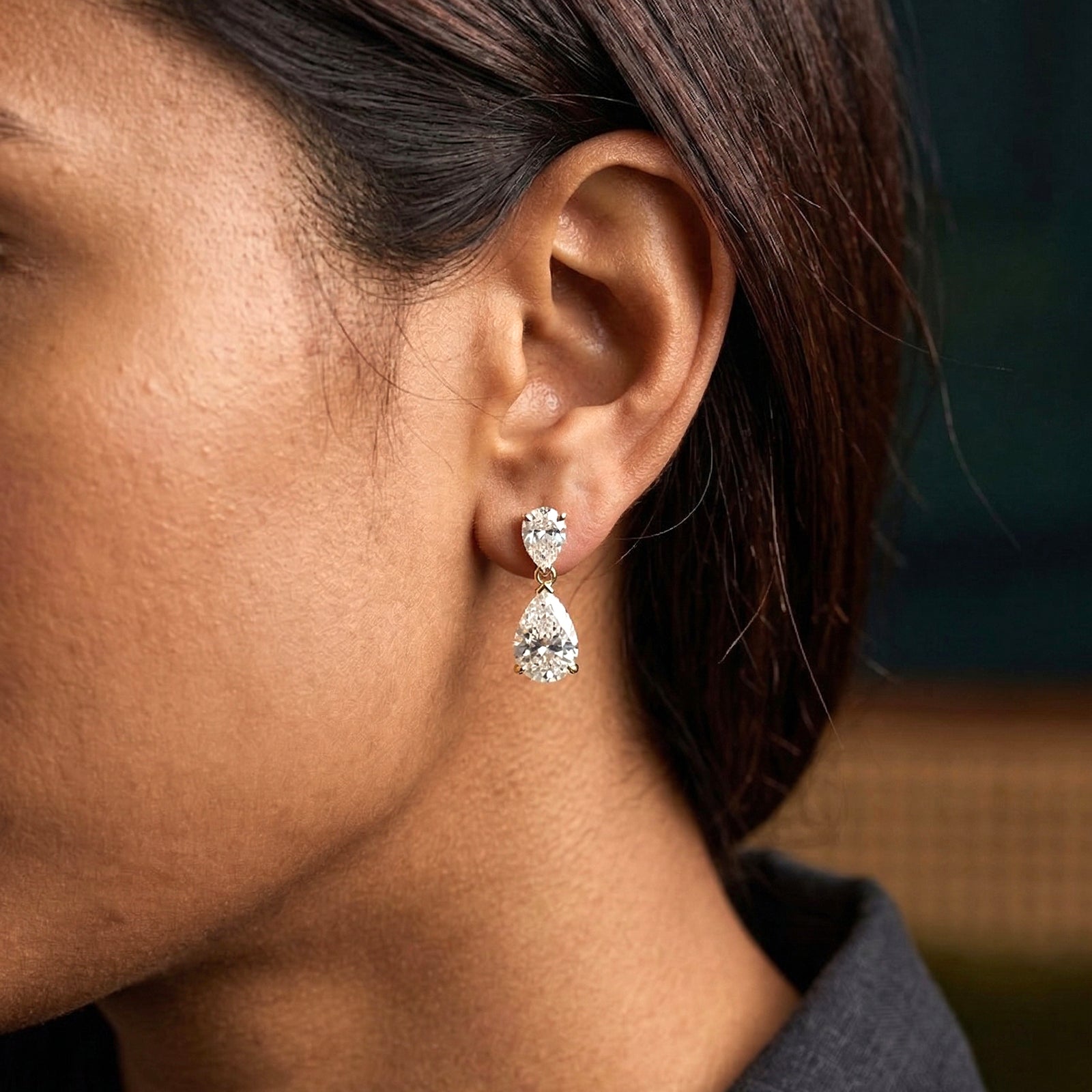 18k Gold Double Pear-Cut Diamond Drop Earrings | Handcrafted Luxury Dangles