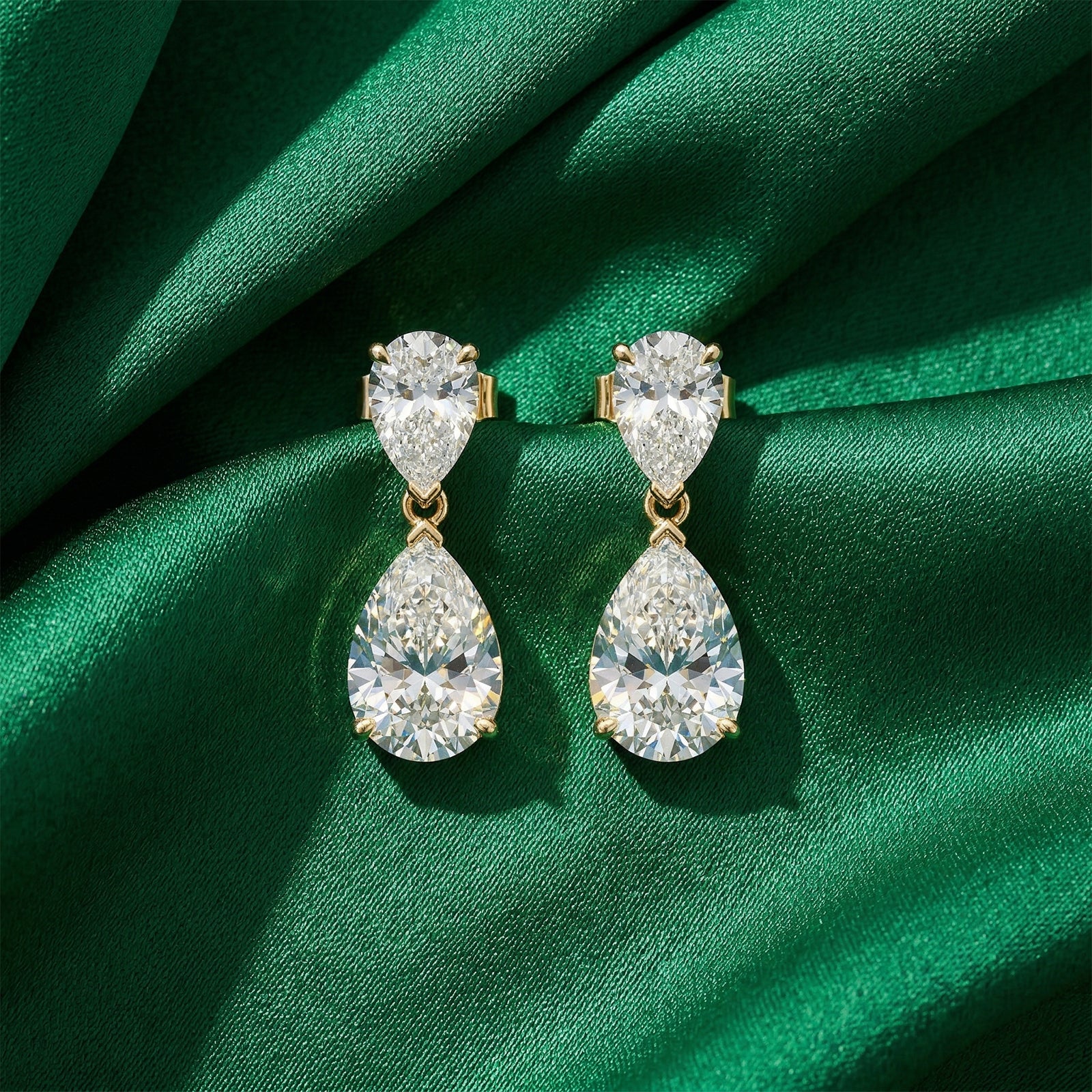 18k Gold Double Pear-Cut Diamond Drop Earrings | Handcrafted Luxury Dangles