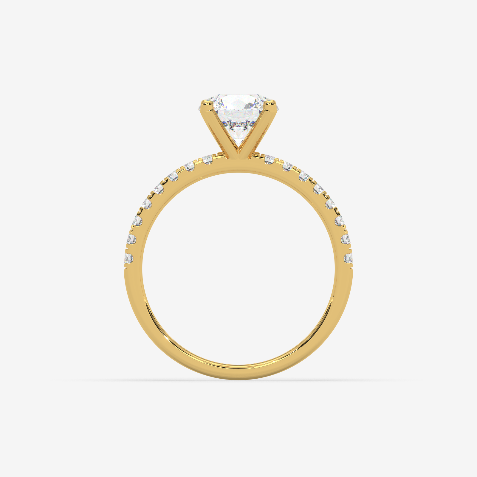 Classic Round Brilliant Solitaire Engagement Ring in 18K Gold | French Pave Diamond Band