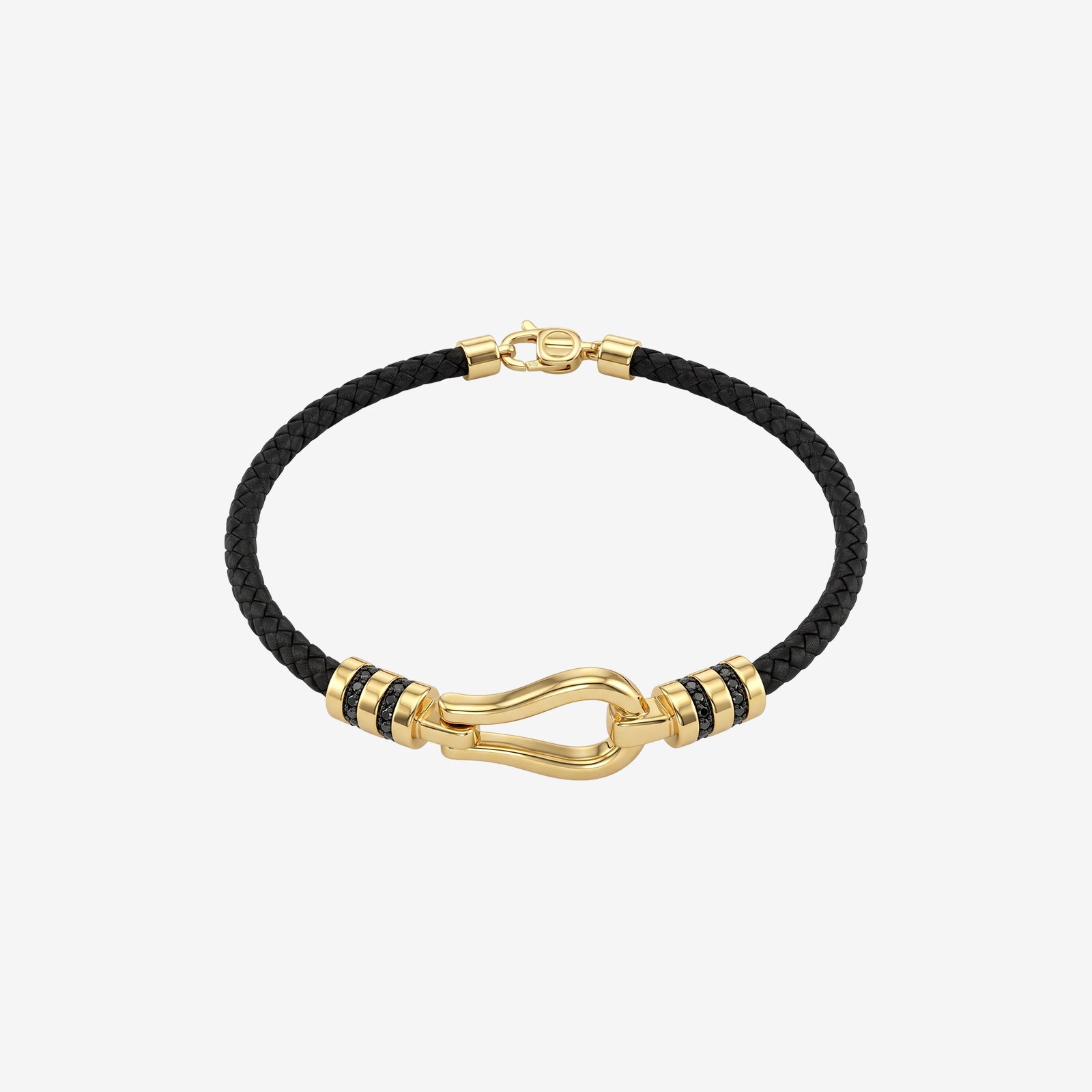 Men's 18k Yellow Gold & Black Spinel Shackle Woven Bracelet