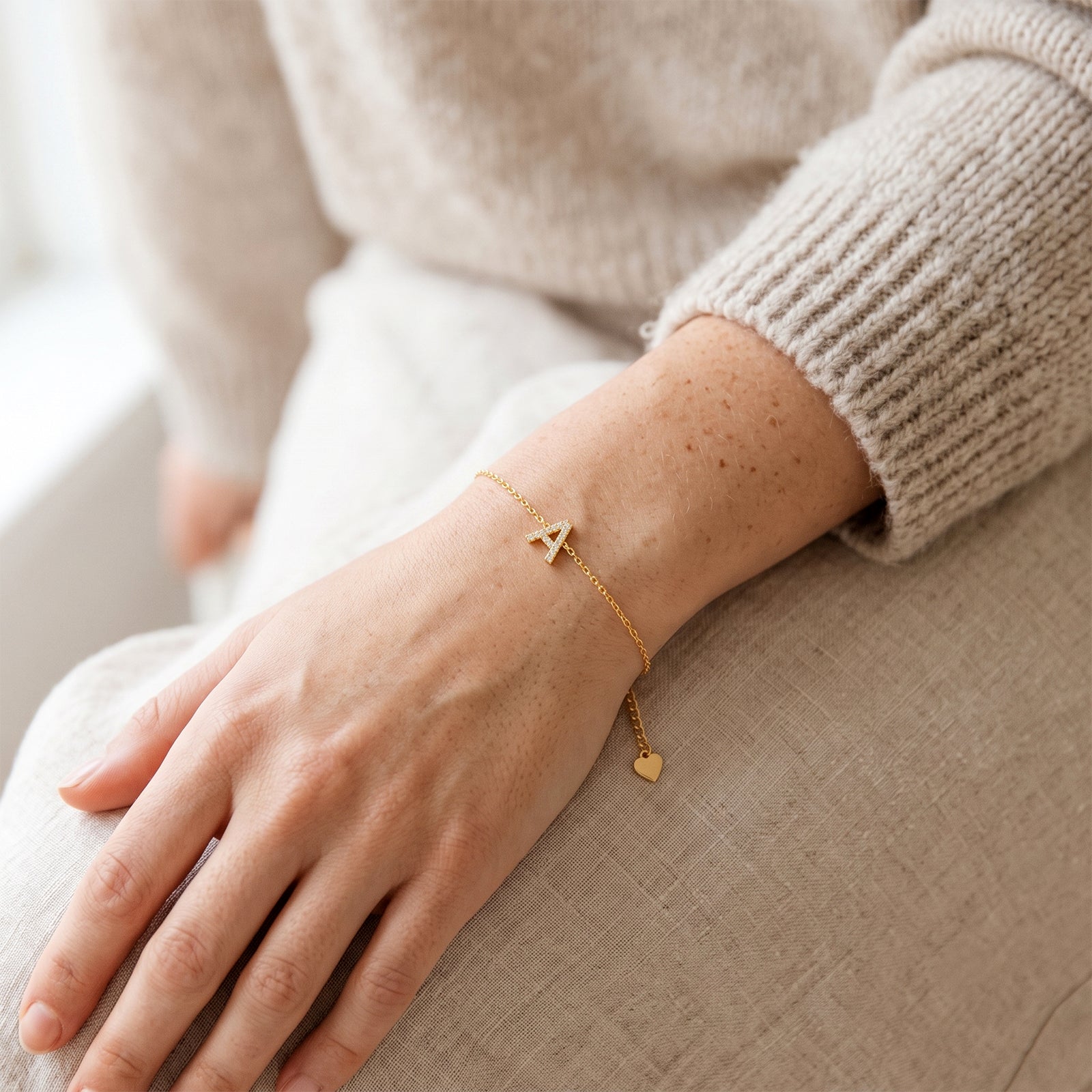 18k Gold Personalized Diamond Initial Letter Bracelet | Solid Gold Custom Name Jewelry