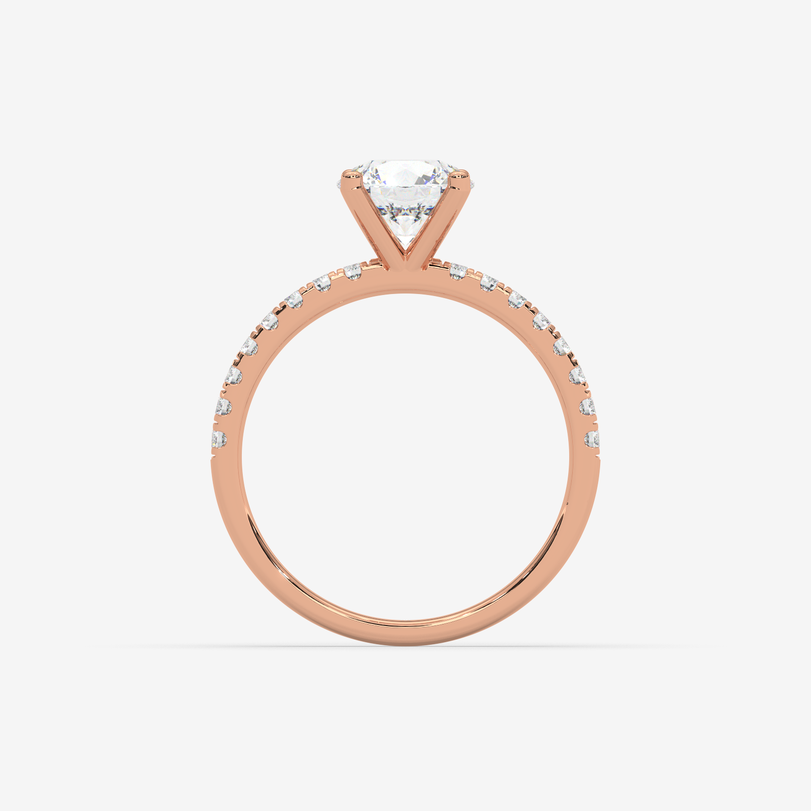 Classic Round Brilliant Solitaire Engagement Ring in 18K Gold | French Pave Diamond Band