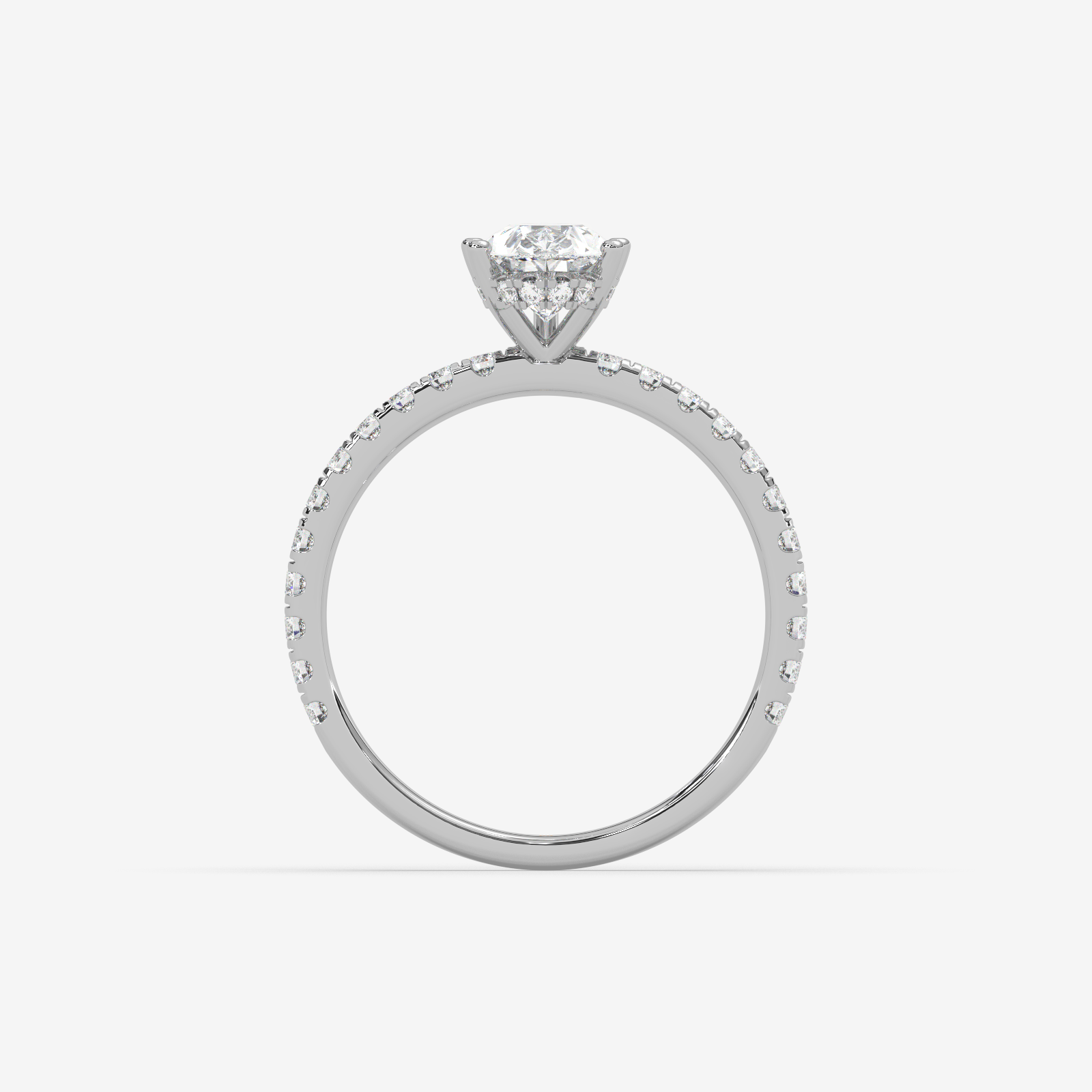 18K Gold Pear Cut Diamond Engagement Ring with Pave Band & Hidden Halo