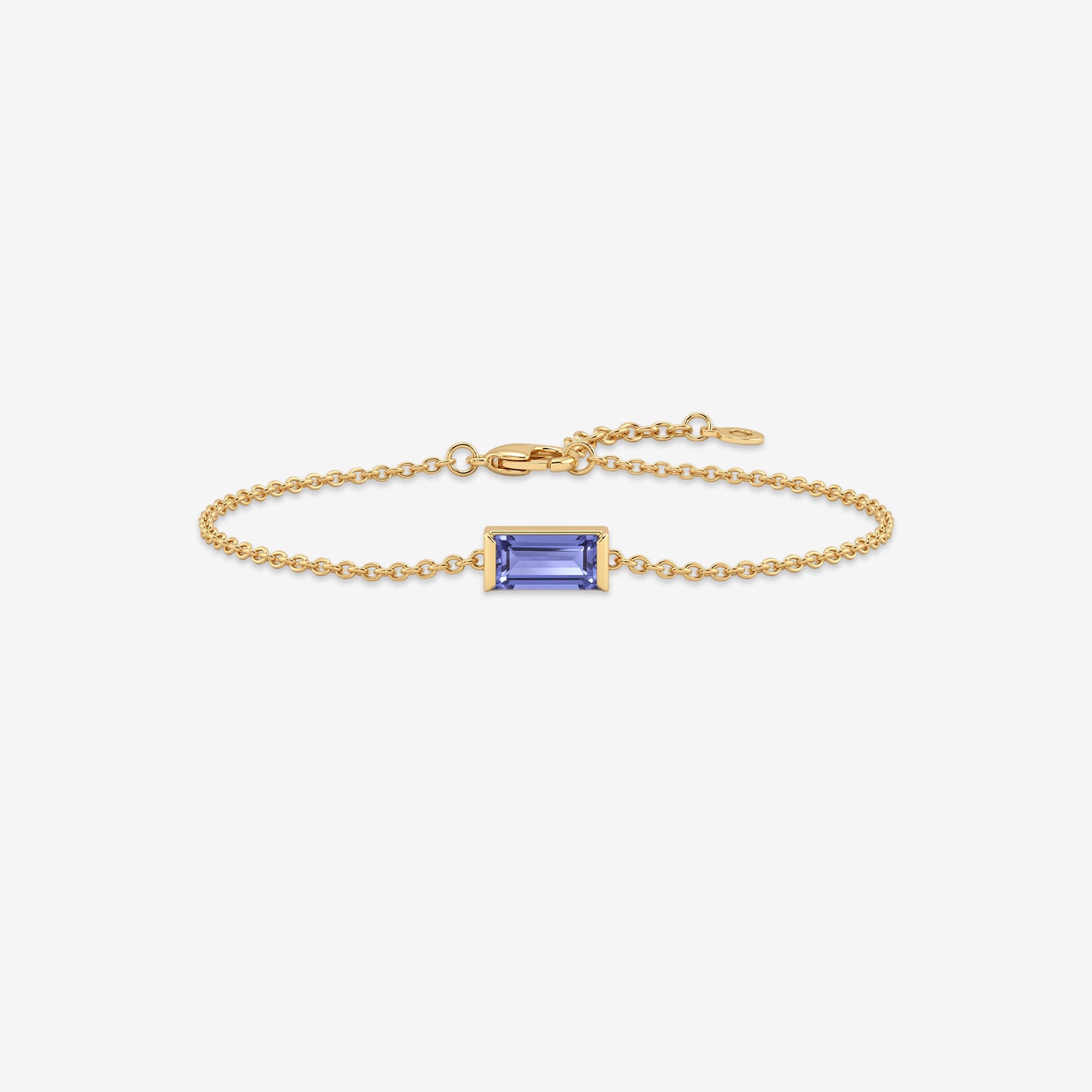 18k Gold Baguette Tanzanite Bezel Chain Bracelet | Minimalist Birthstone Fine Jewelry