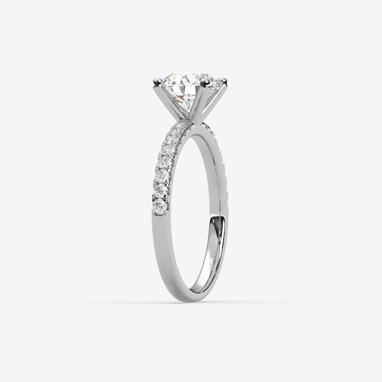 Classic Round Brilliant Solitaire Engagement Ring in 18K Gold | French Pave Diamond Band