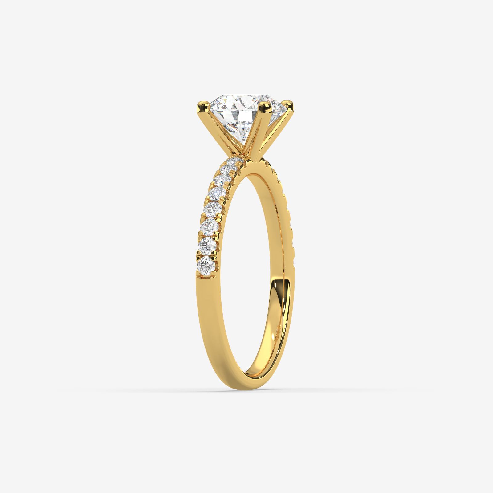 Classic Round Brilliant Solitaire Engagement Ring in 18K Gold | French Pave Diamond Band