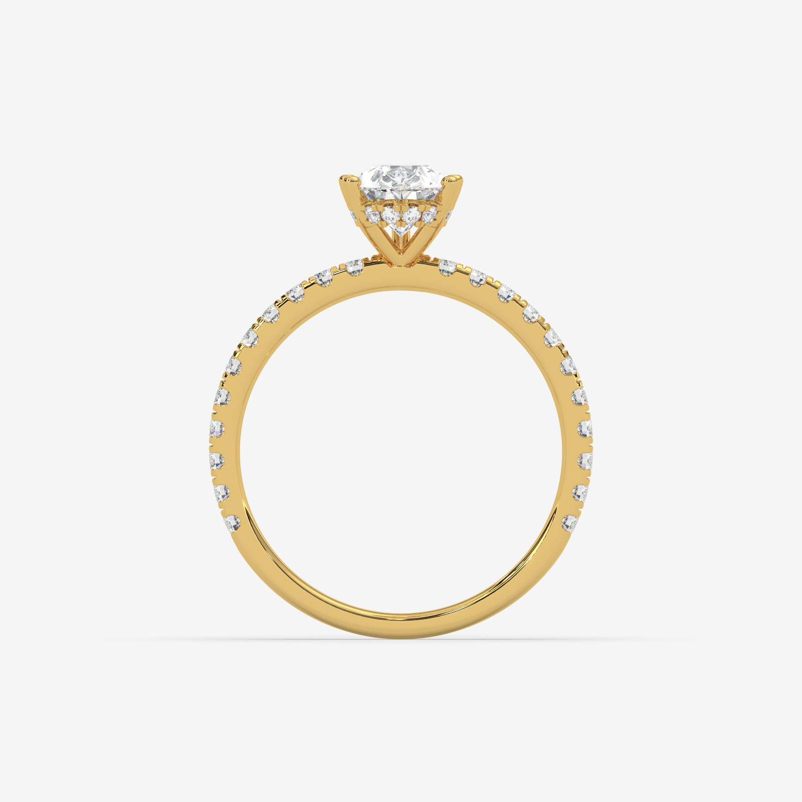 18K Gold Pear Cut Diamond Engagement Ring with Pave Band & Hidden Halo