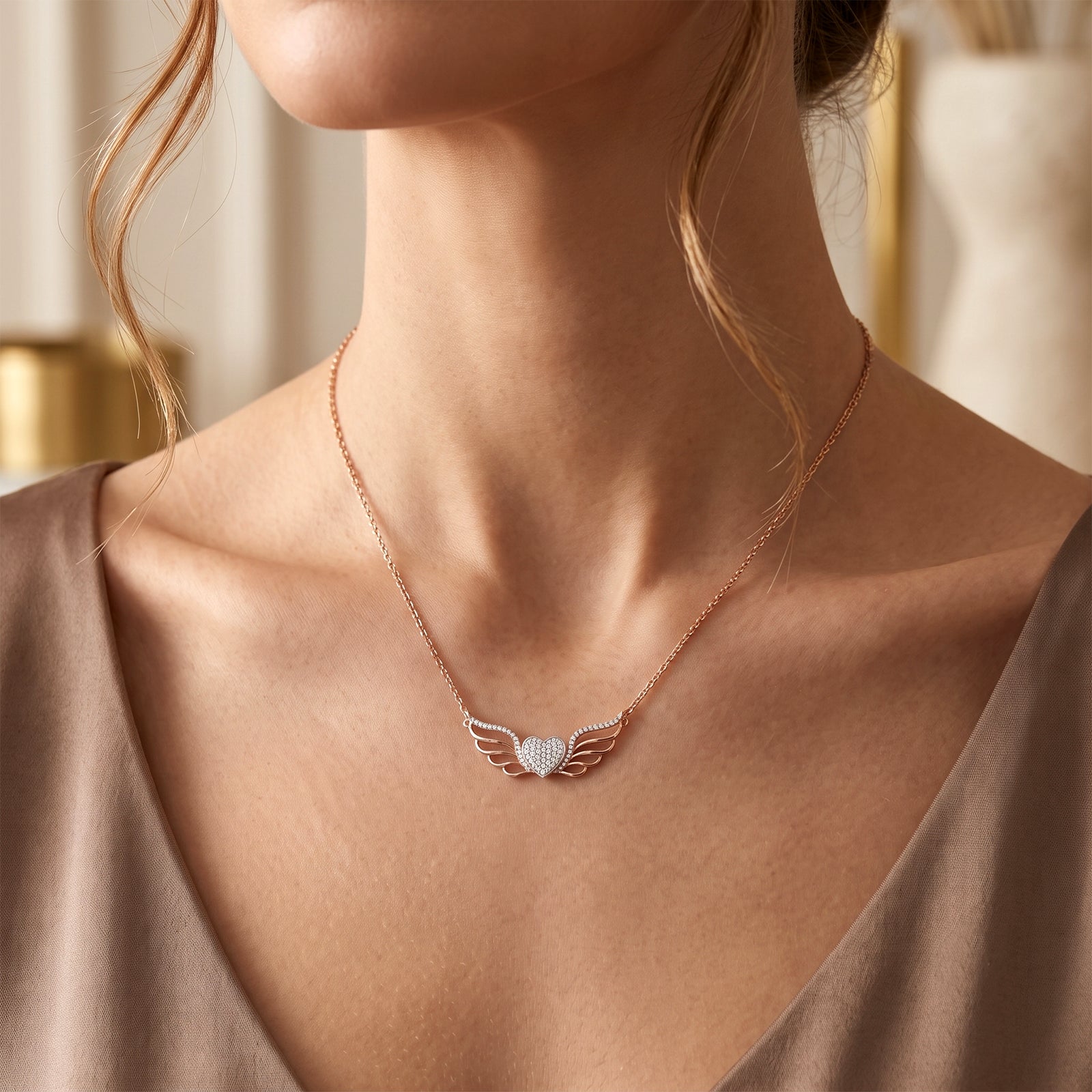 18k Gold Diamond Angel Wings Heart Pendant Necklace | DIVA X DIAN Collection