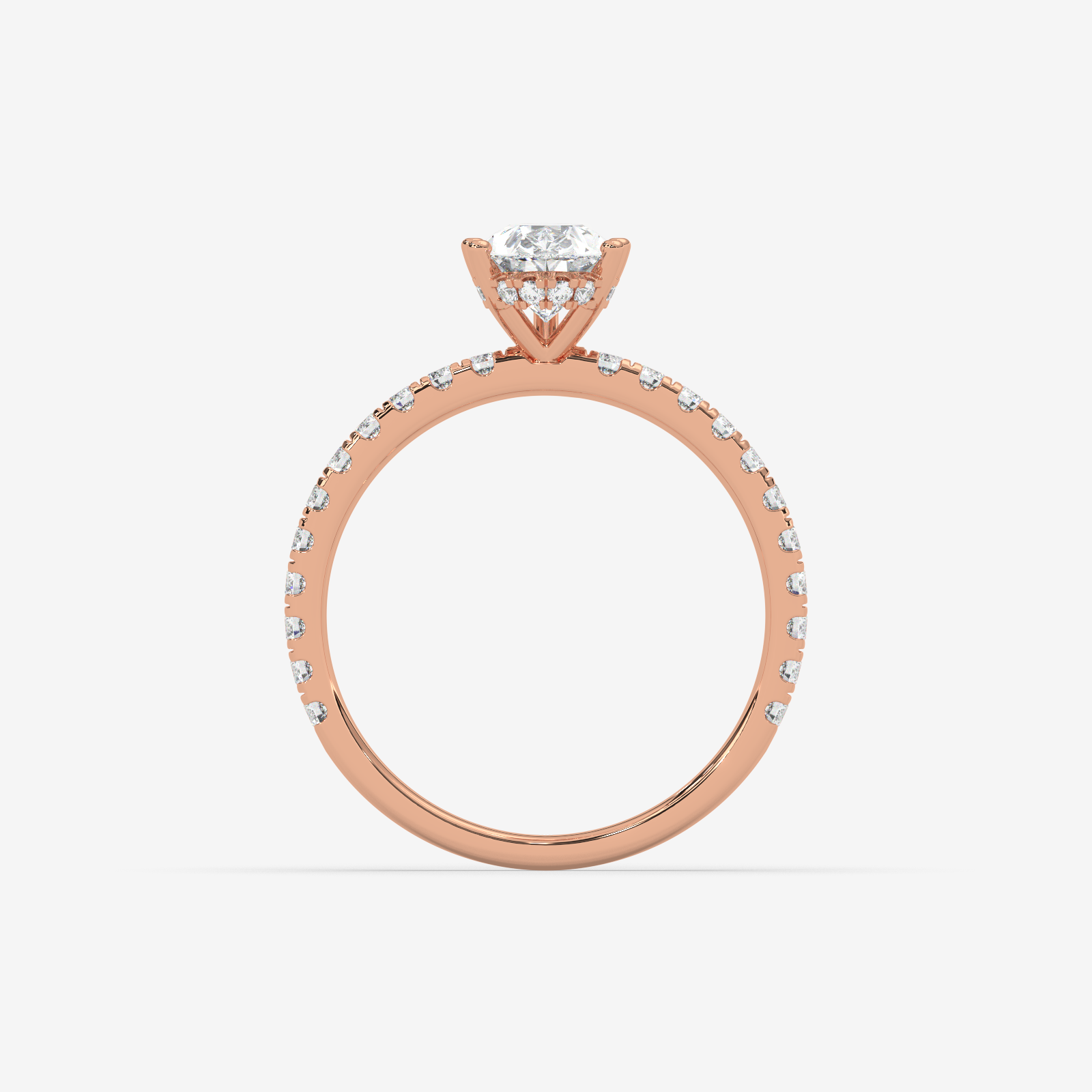 18K Gold Pear Cut Diamond Engagement Ring with Pave Band & Hidden Halo