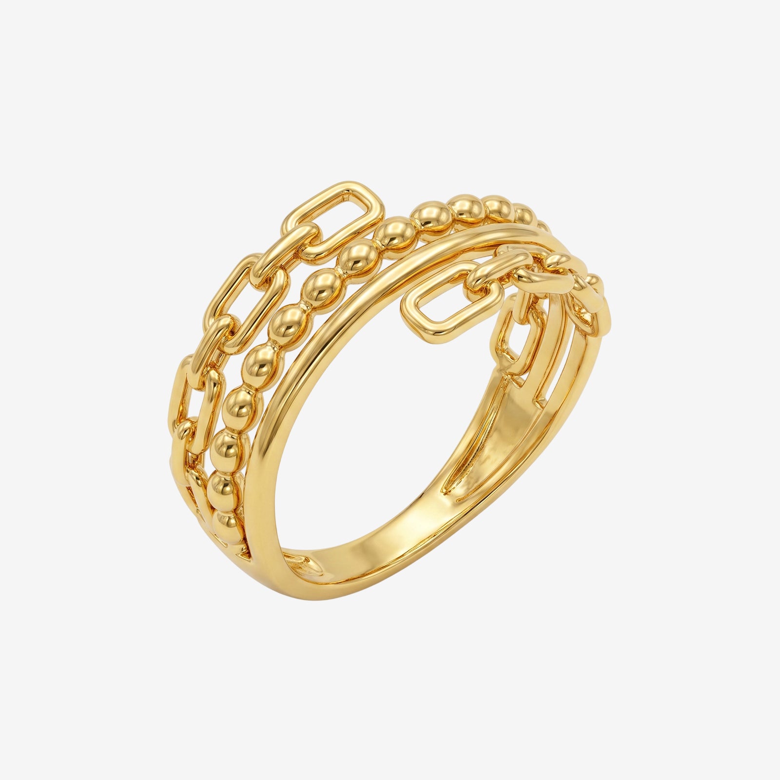 18k Solid Gold Multi-Band Chain Ring | Textured Stacked Statement Ring