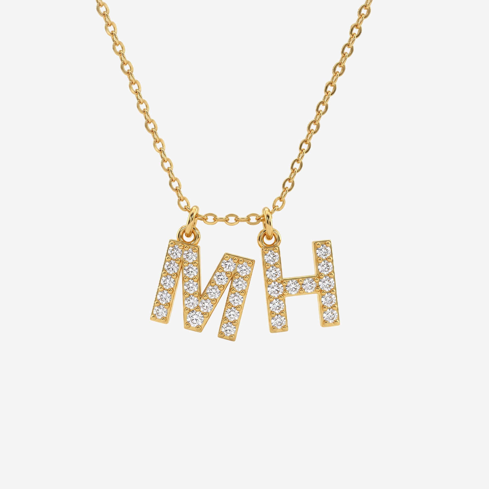 18K Gold Double Initial Diamond Necklace | Custom Pave Pendant