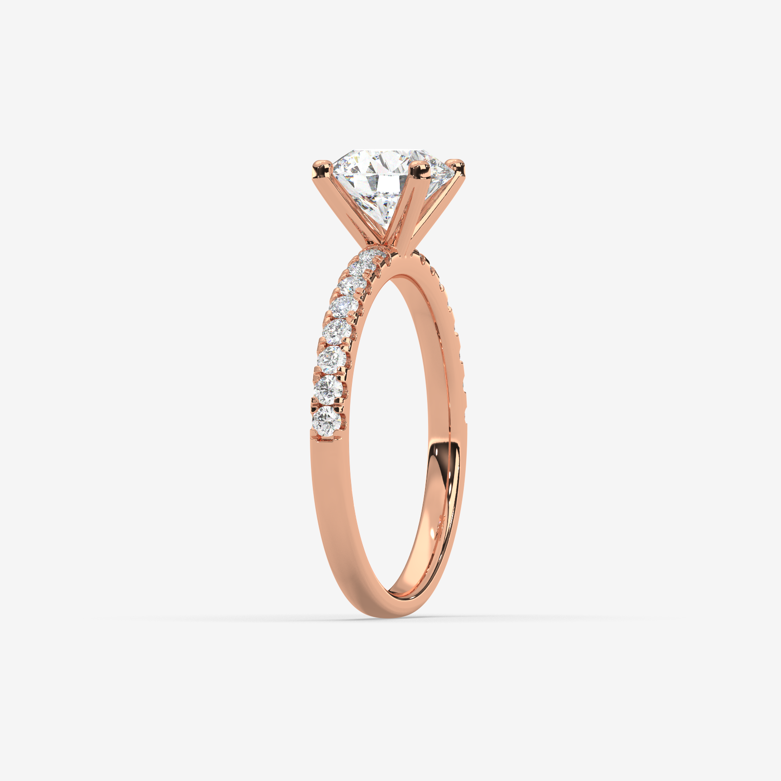 Classic Round Brilliant Solitaire Engagement Ring in 18K Gold | French Pave Diamond Band