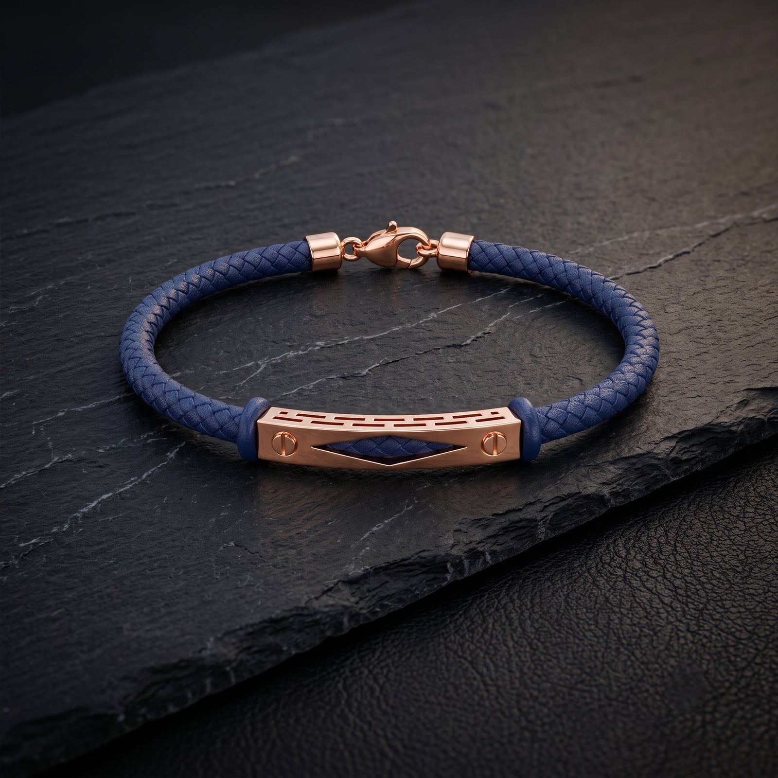 18k Gold & Premium Woven Leather Mens Bracelet | Rugged Luxury