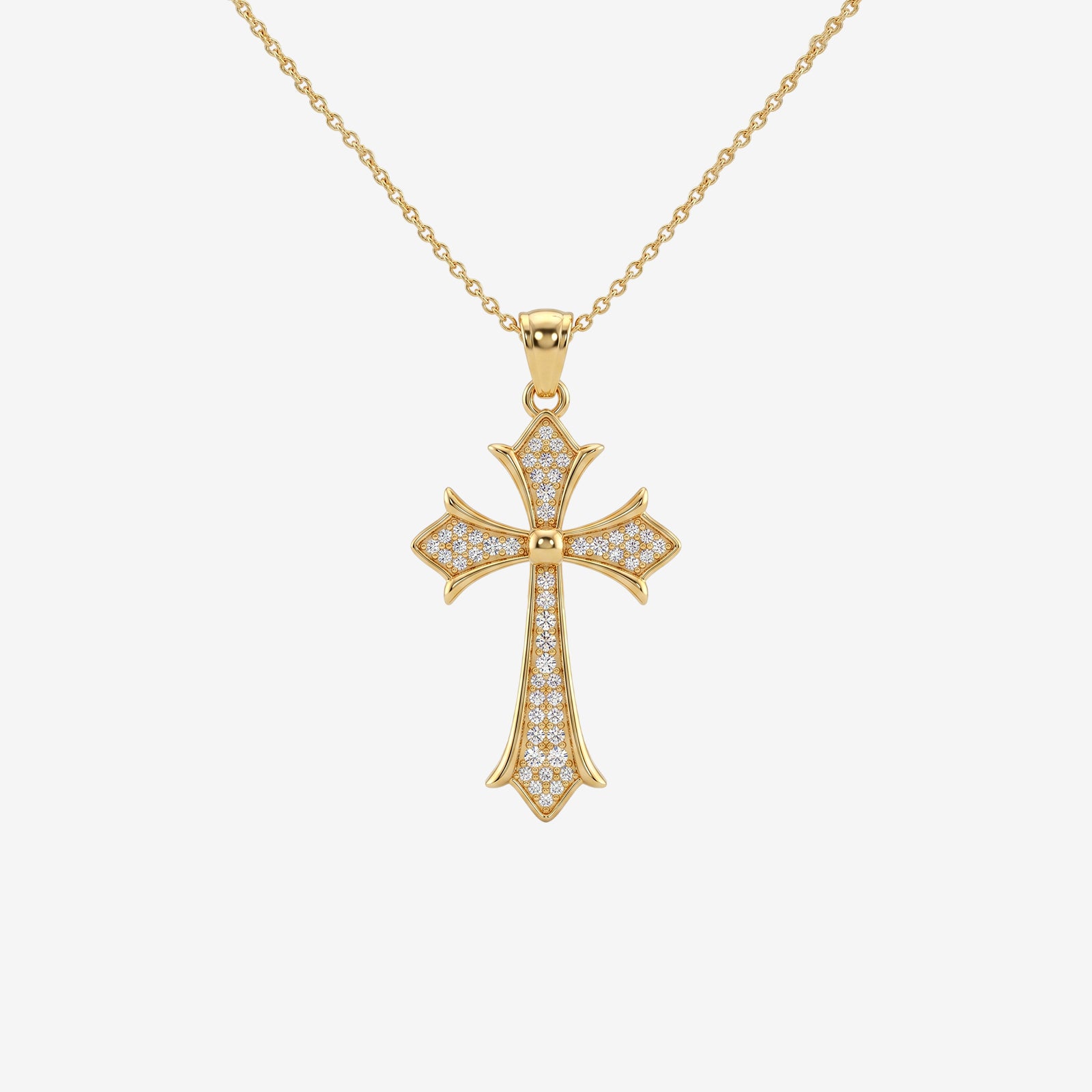18K Gold Gothic Diamond Cross Pendant Necklace | Pavé Diamond Jewelry