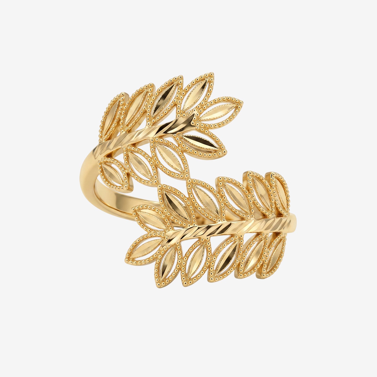 18k Gold Laurel Leaf Ring | Handcrafted Filigree Branch Statement Ring for Women