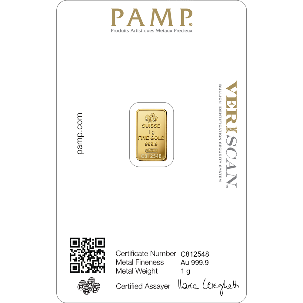 1g SUISSE PAMP GOLD BAR โ 24K (999.9) PURE GOLD - SEALED & CERTIFIED