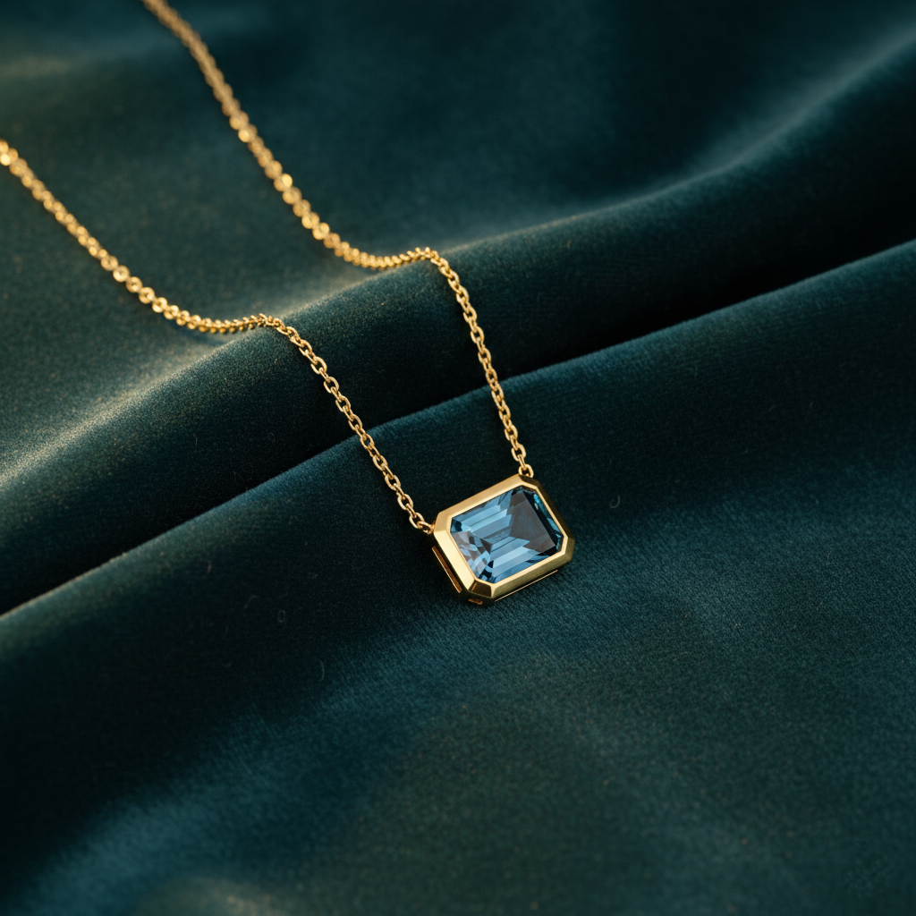 18K Gold Personalized Birthstone Necklace | Emerald Cut Gemstone Jewelry