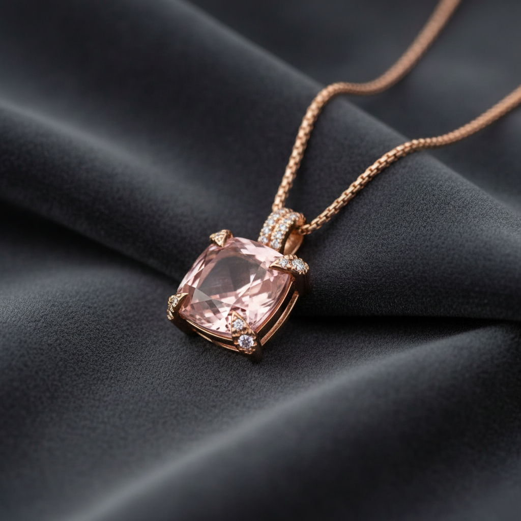 18K Gold Custom Cushion-Cut Gemstone & Diamond Pendant | Personalized Birthstone Necklace