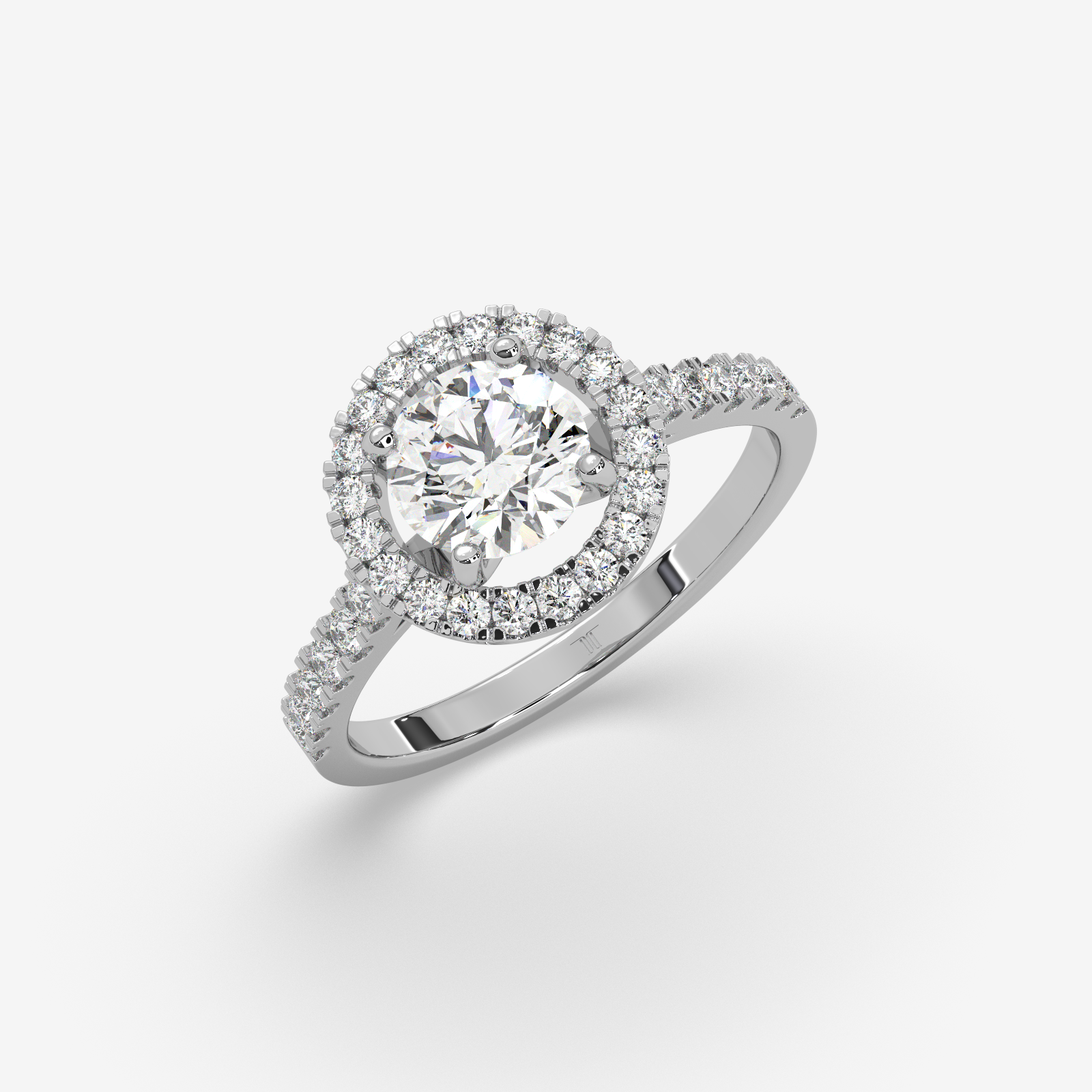 18k Gold Round Brilliant Cut Diamond Halo Engagement Ring