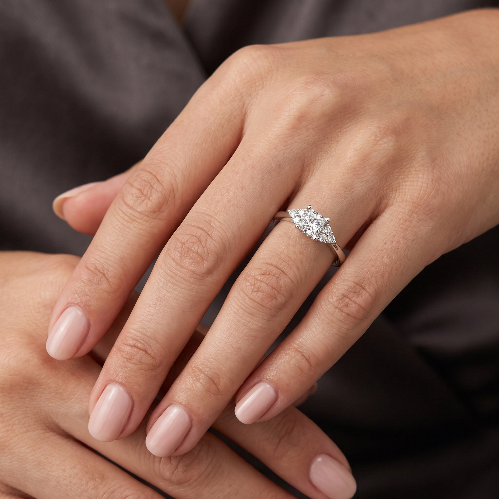 Princess Cut Trefoil Diamond Engagement Ring in Solid Gold