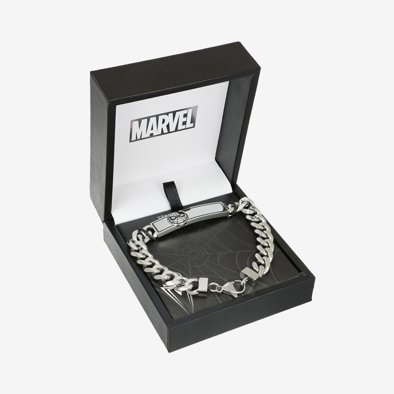 Spider-Man Men’s ID Bracelet – Stainless Steel Curb Chain with Etched Plate