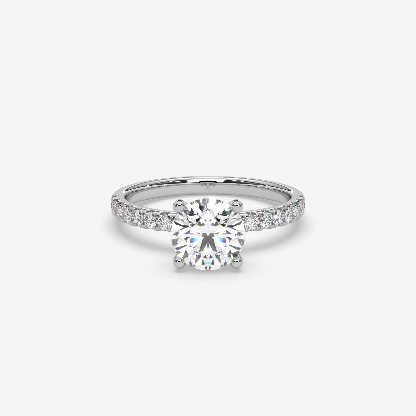 Classic Round Brilliant Solitaire Engagement Ring in 18K Gold | French Pave Diamond Band