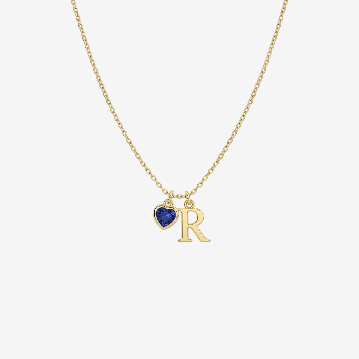 18K Gold Initial Pendant Necklace with Heart Shaped Birthstone | Fine Personalized Jewelry