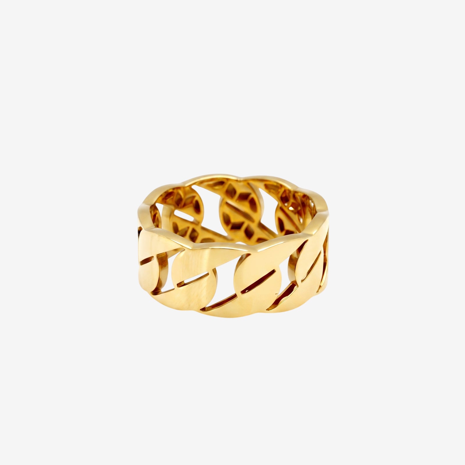 18k Solid Gold Flat Curb Link Ring | Bold Chain Statement Band for Women