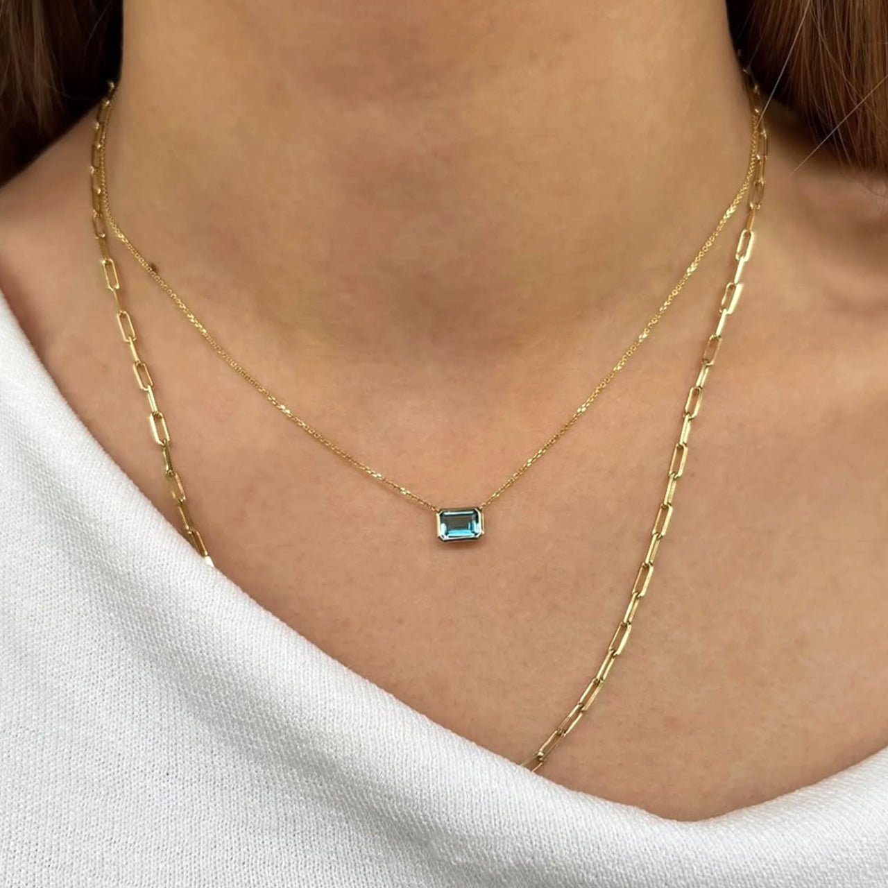 Personalized Birthstone Necklace | Emerald Cut Gemstone Jewelry