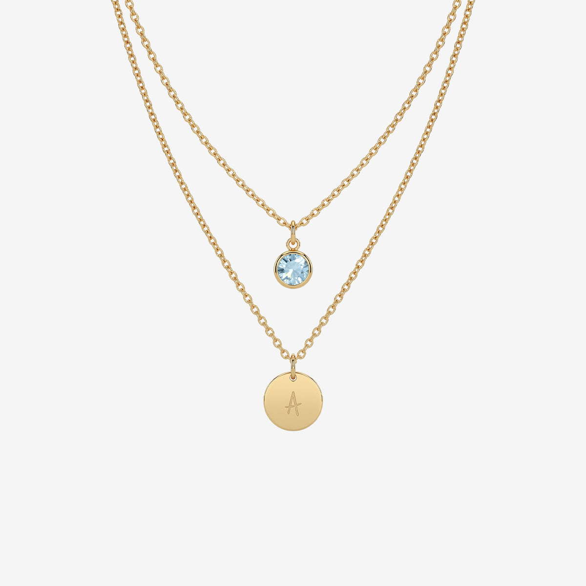 18K Gold Layered Initial & Birthstone Pendant Necklace | Personalised Gold Chain