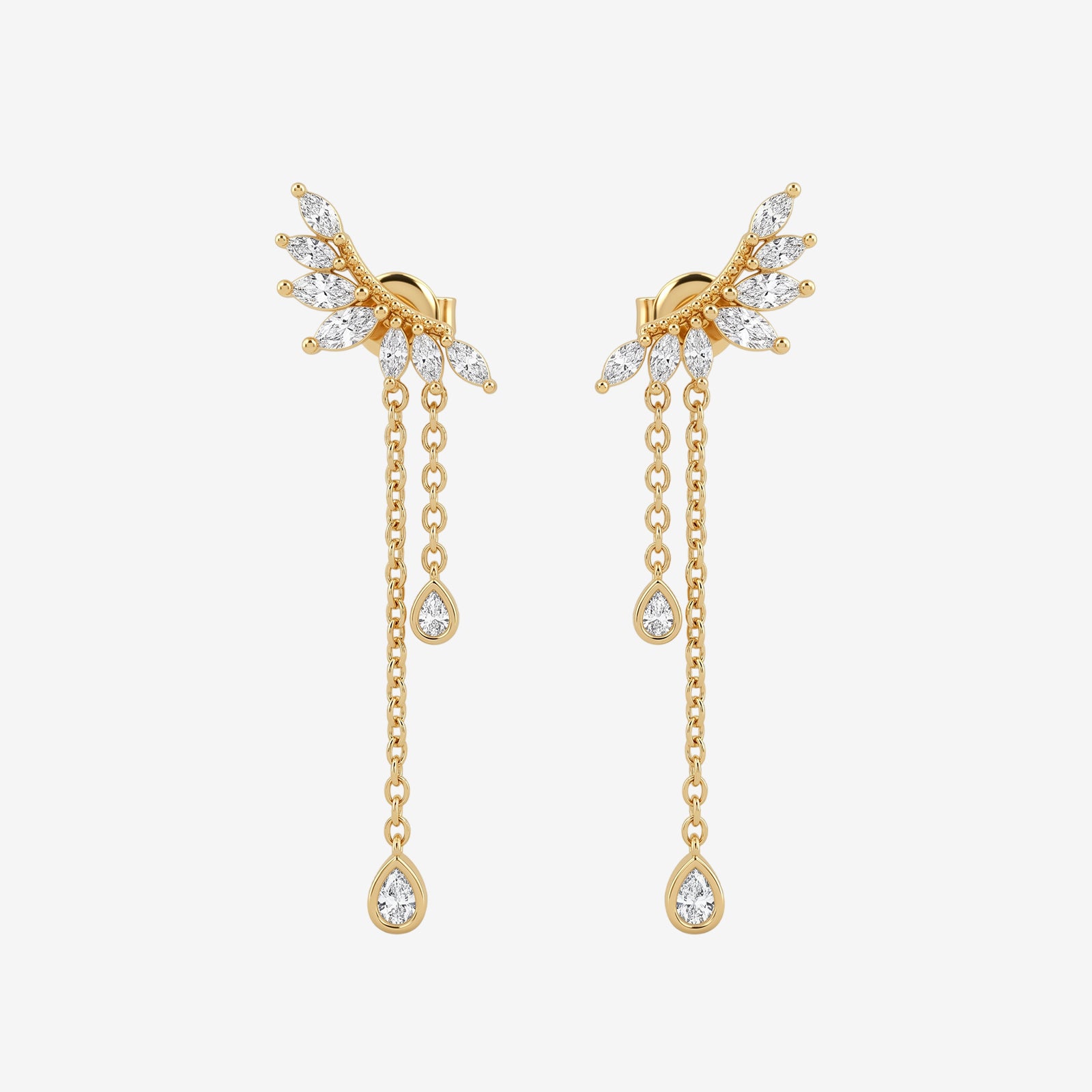 18K Gold Marquise Diamond Cluster Chain Drop Earrings | Celestial Crawler