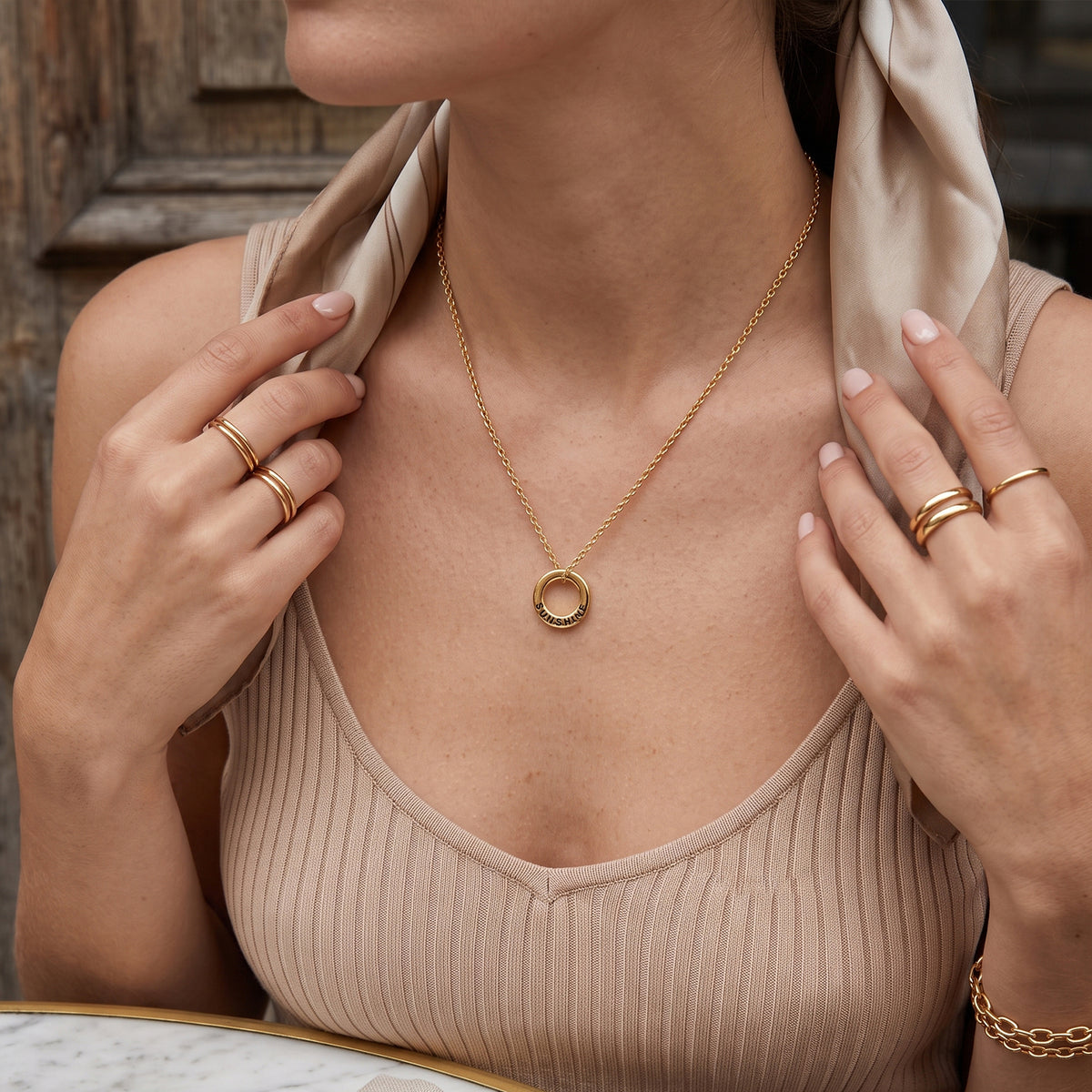 Custom 18K Gold Engraved Ring Pendant Necklace | Personalised Fine Jewellery
