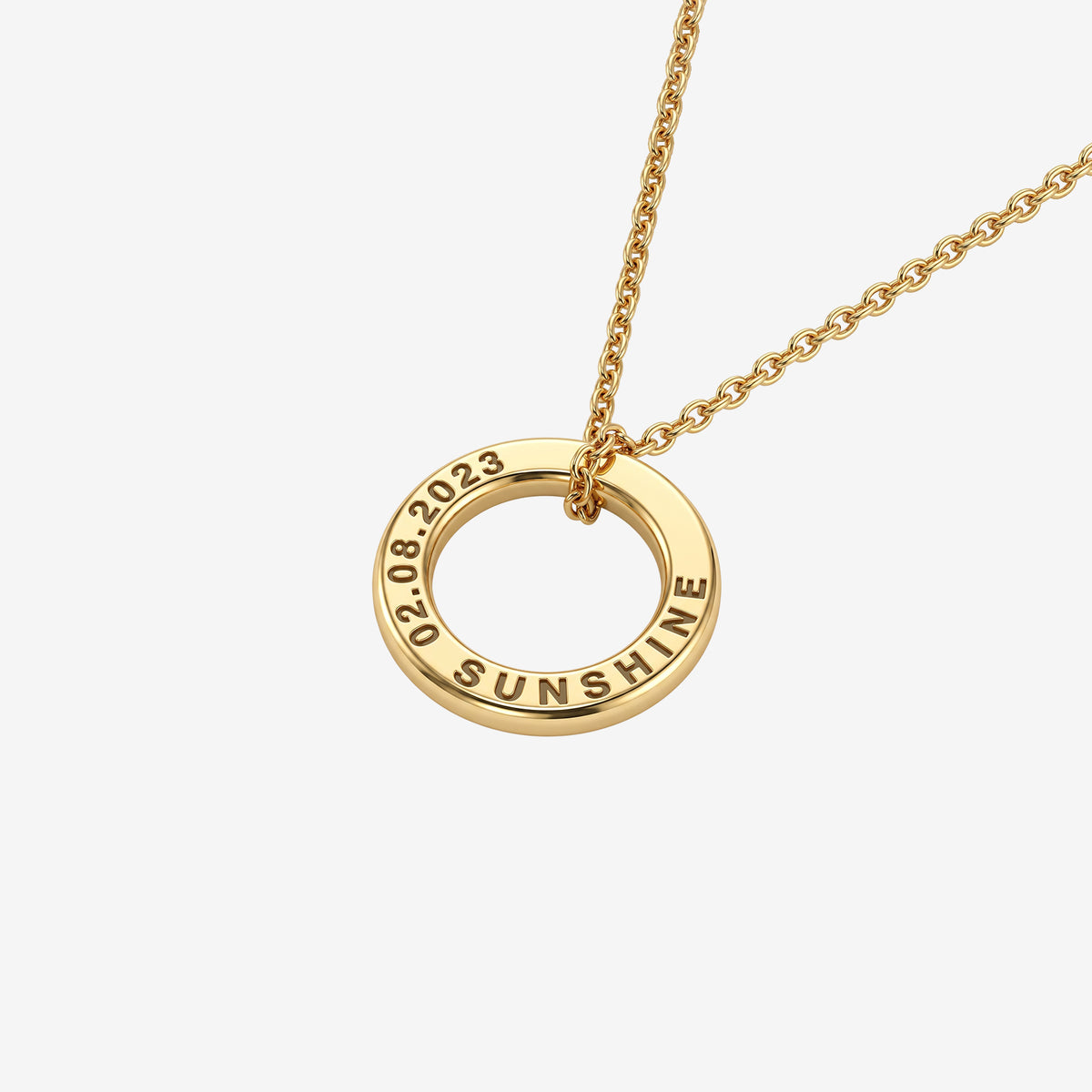 Custom 18K Gold Engraved Ring Pendant Necklace | Personalised Fine Jewellery