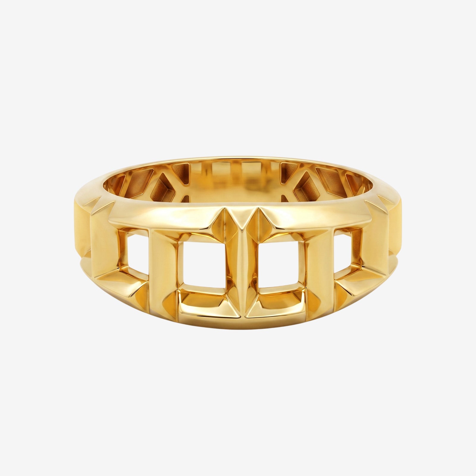 18k Gold Geometric Link Statement Ring | Bold Rectangular Open-Band Ring for Women