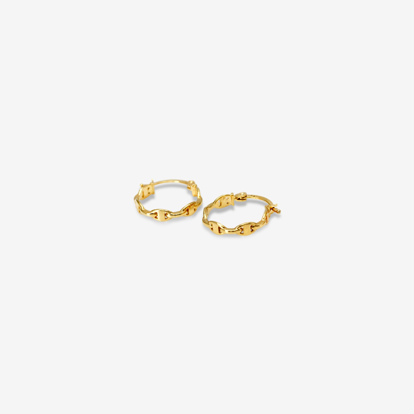 18k Solid Gold Marine Link Huggie Hoop Earrings | Nautical Anchor Chain Hoops