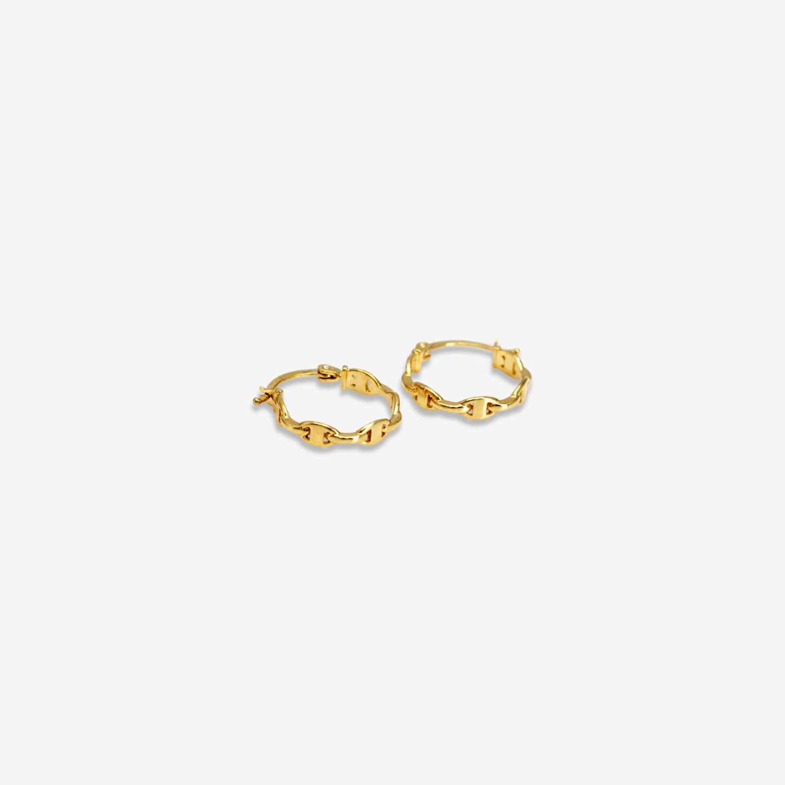 18k Solid Gold Marine Link Huggie Hoop Earrings | Nautical Anchor Chain Hoops
