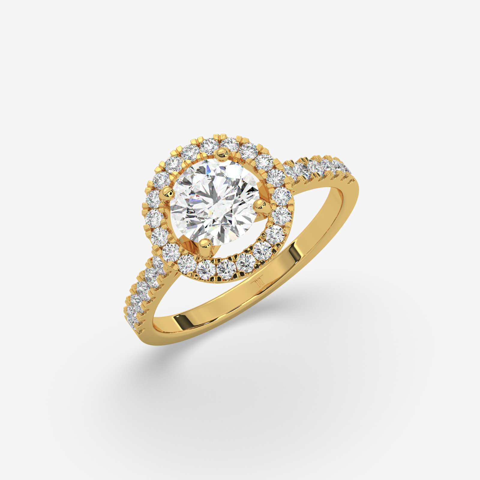 18k Gold Round Brilliant Cut Diamond Halo Engagement Ring